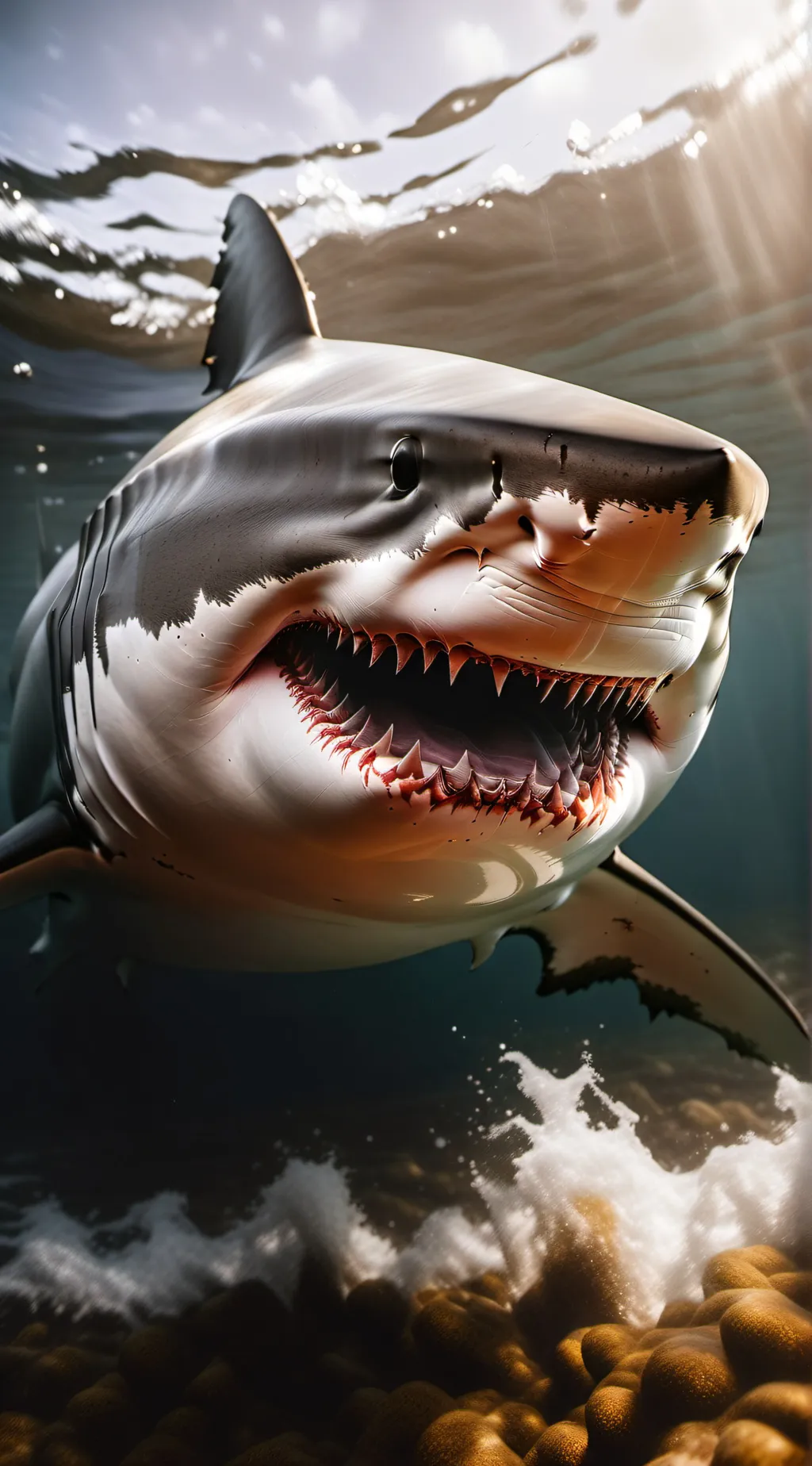 ai character: Great white shark background