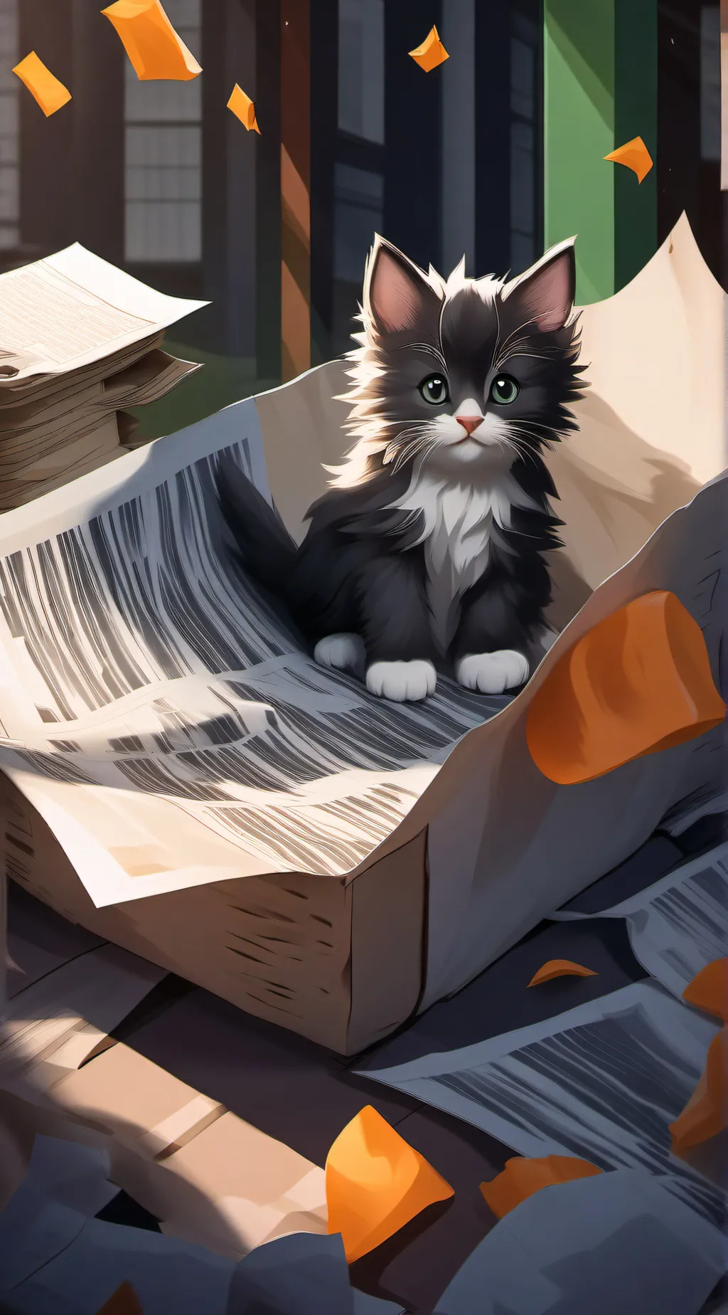 ai character: Cat in news paper background
