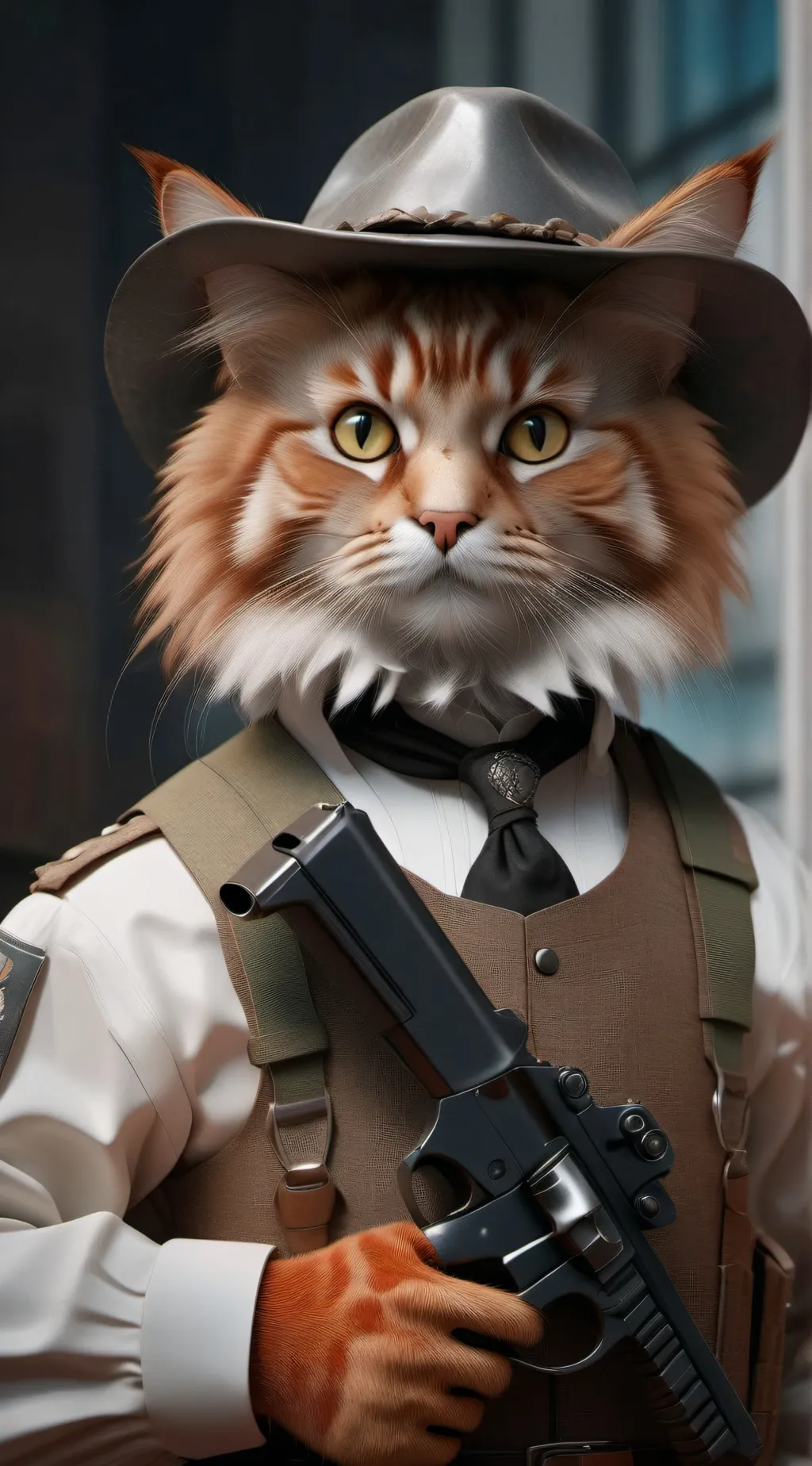 ai character: cat with gun  background