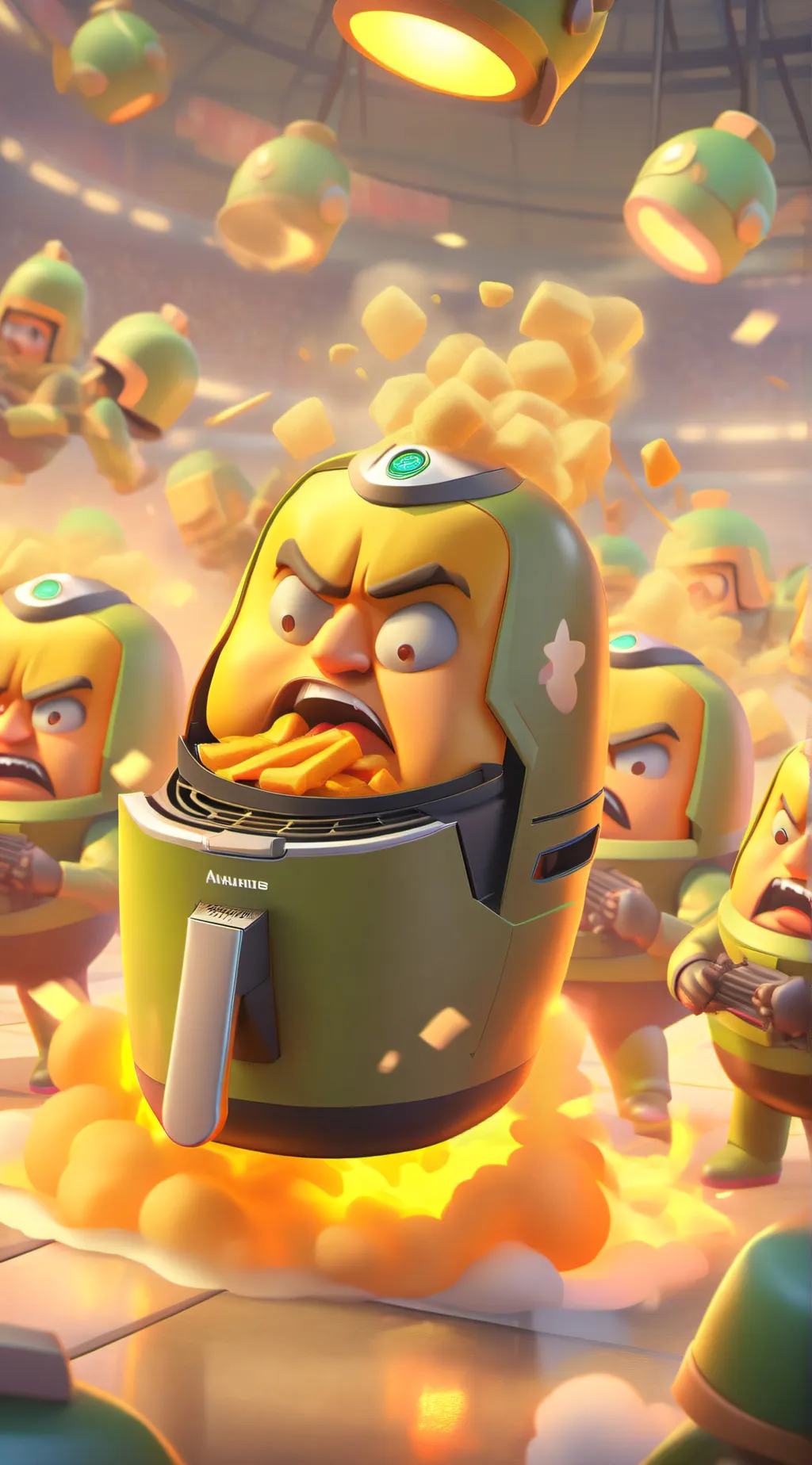 ai character: Air fryer army background