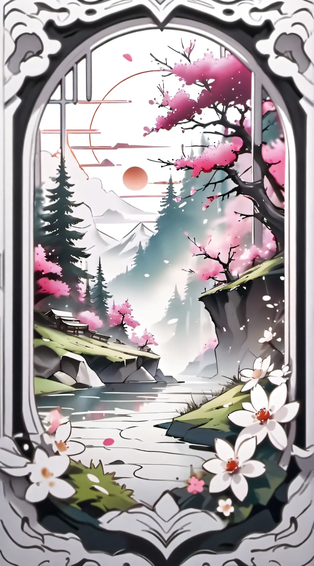 ai character: CHERRY TREE FOREST background