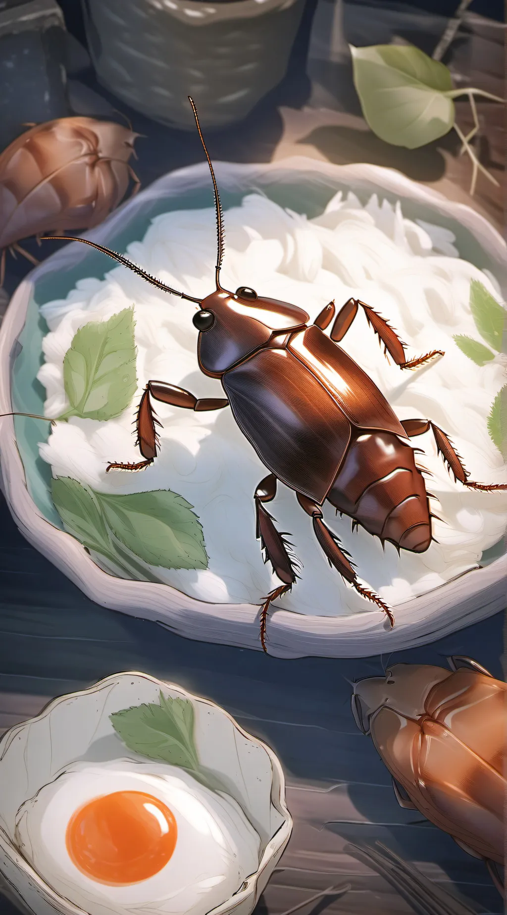 ai character: Cockroach hashbrow background