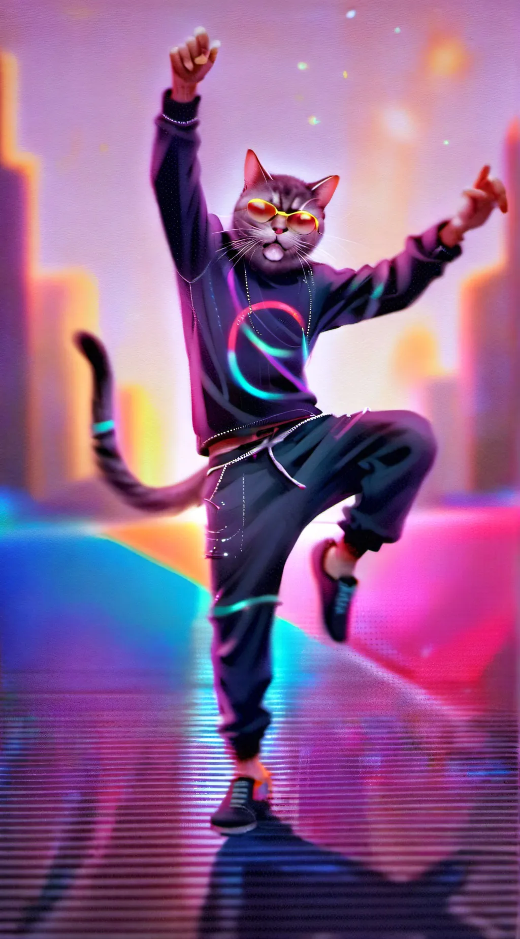 ai character: dancing cat background