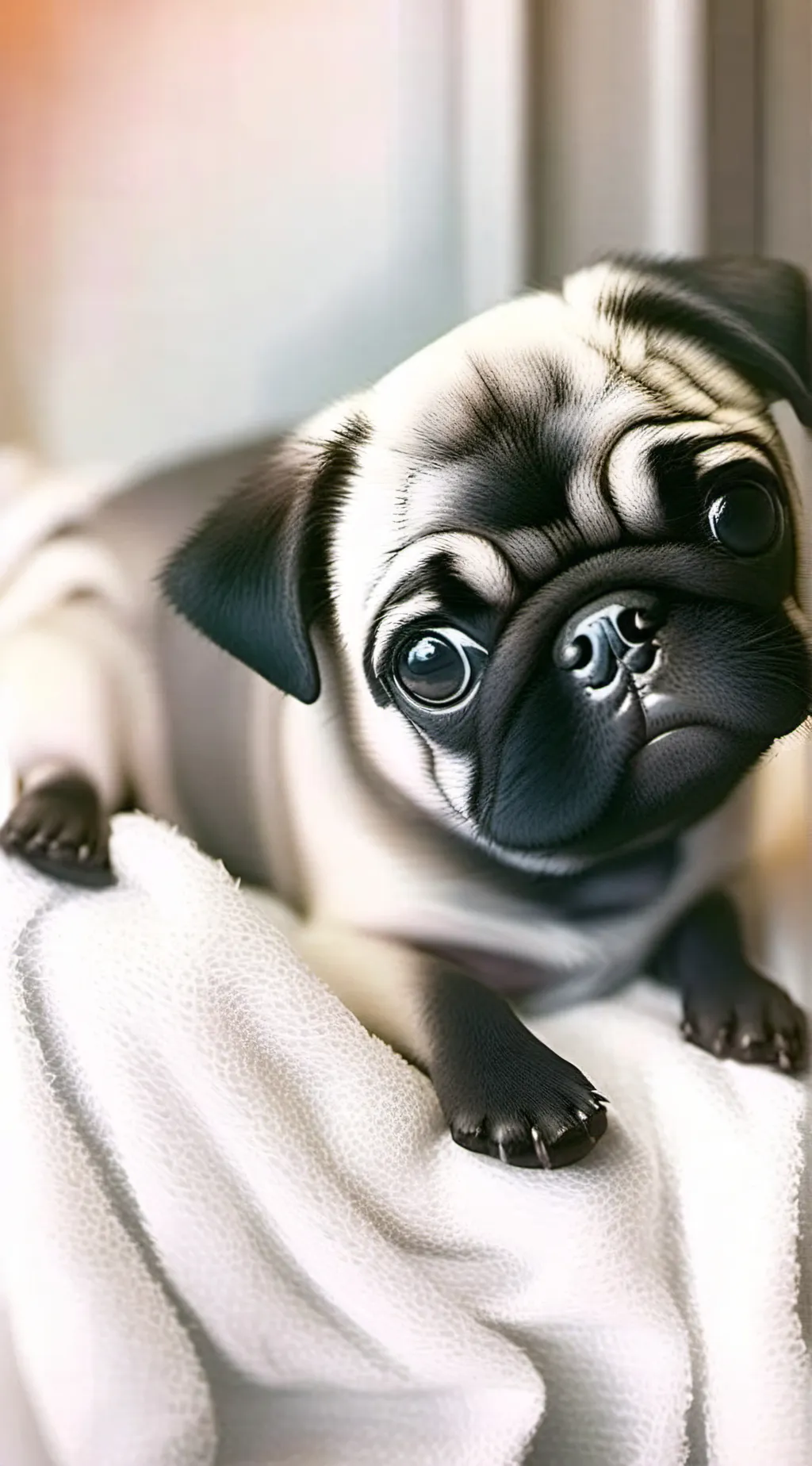 ai character: VERY CUTE PUG background