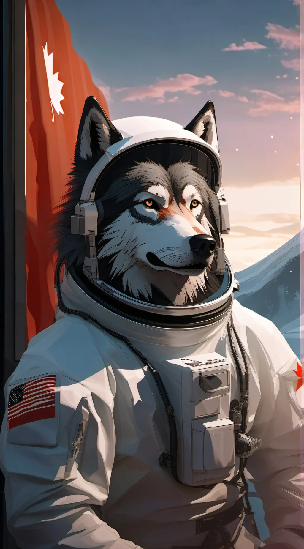 ai character: astronaut wolf background
