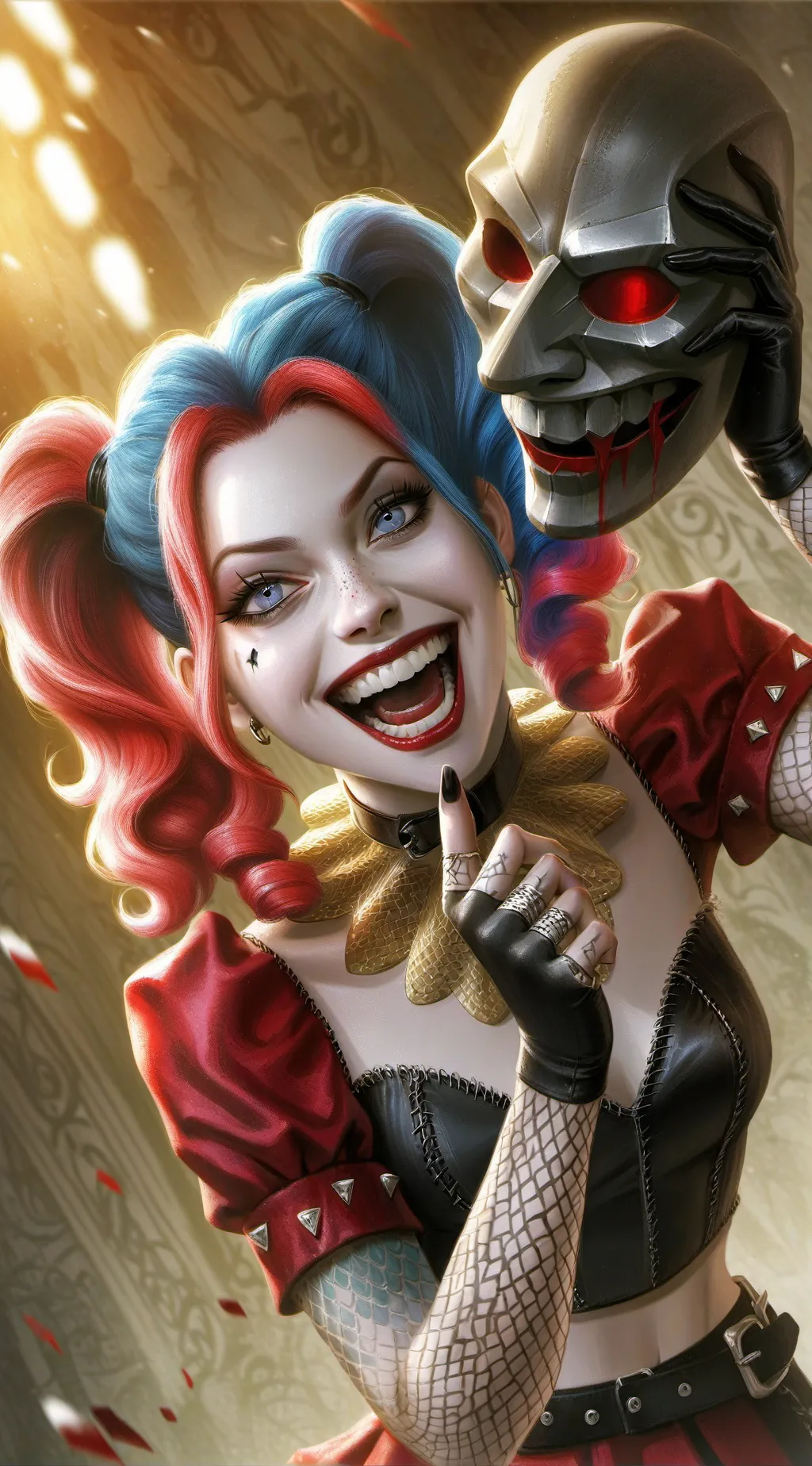 ai character: Harley Quinn ♦️🔷 background