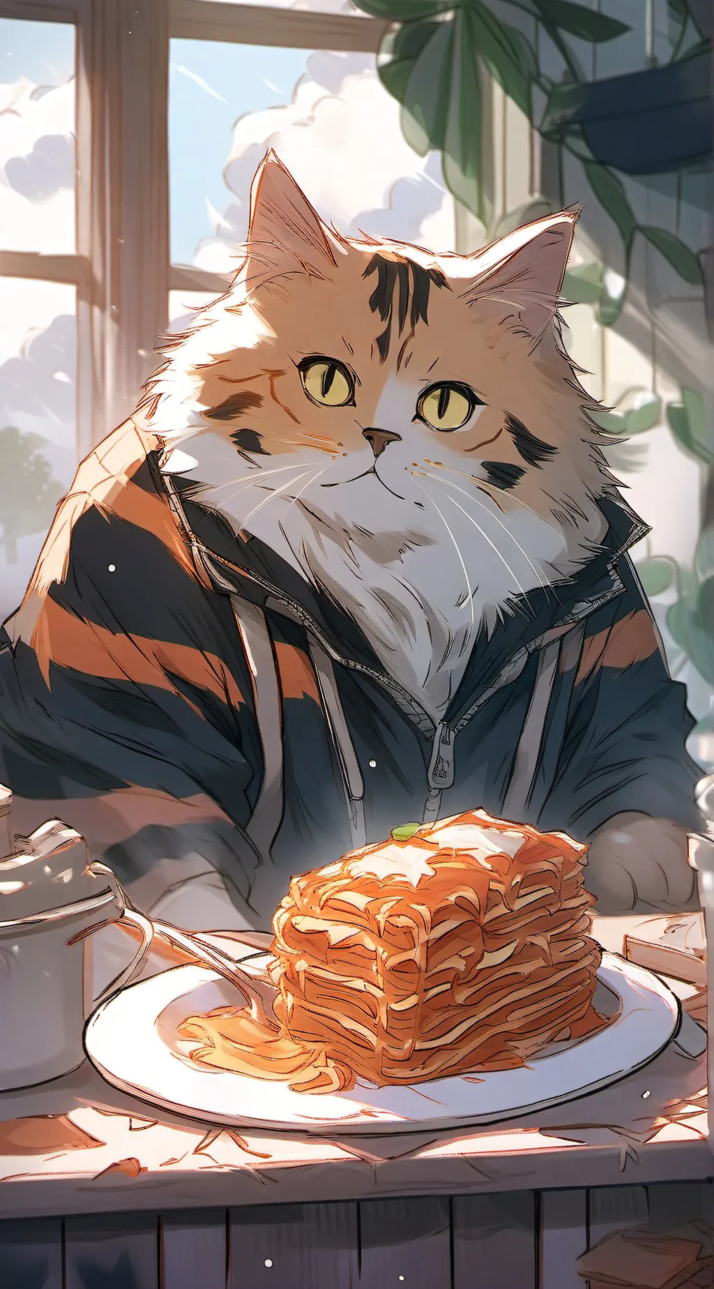 ai character: Garfield  background