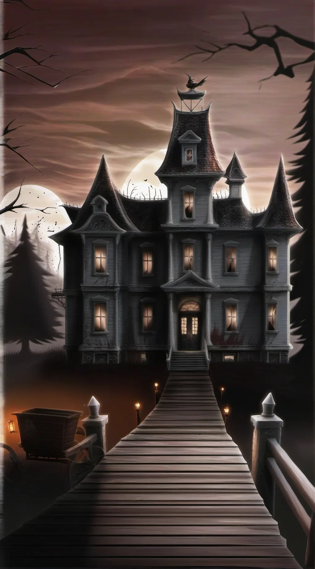 ai character: MHA haunted house background
