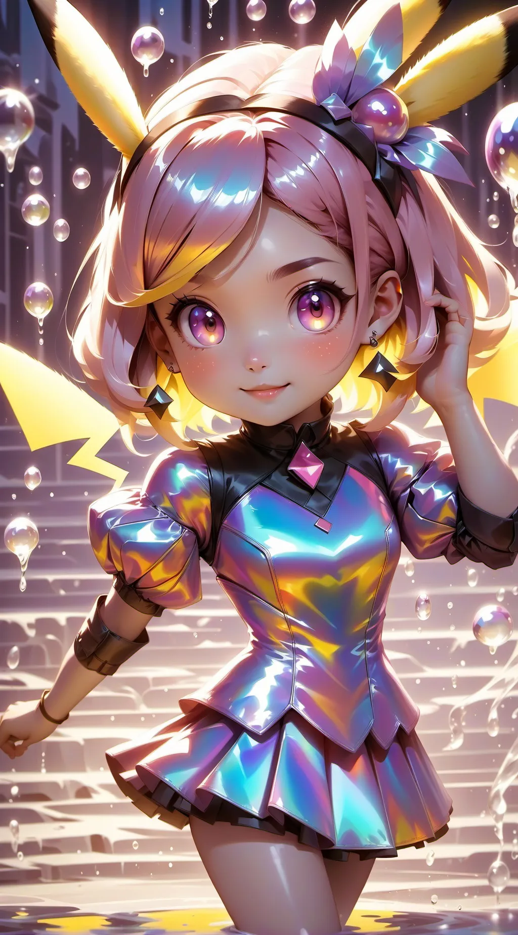 ai character: Human girl Pikachu background