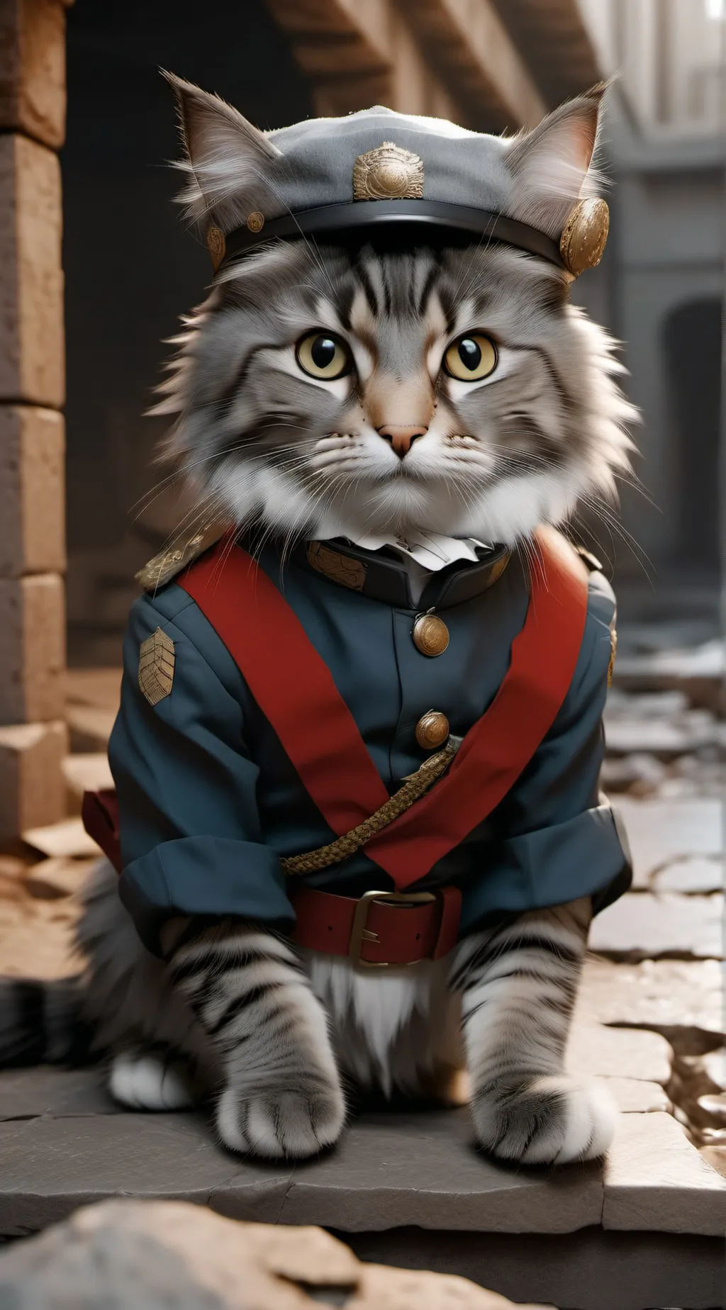 ai character: cat soldier  background