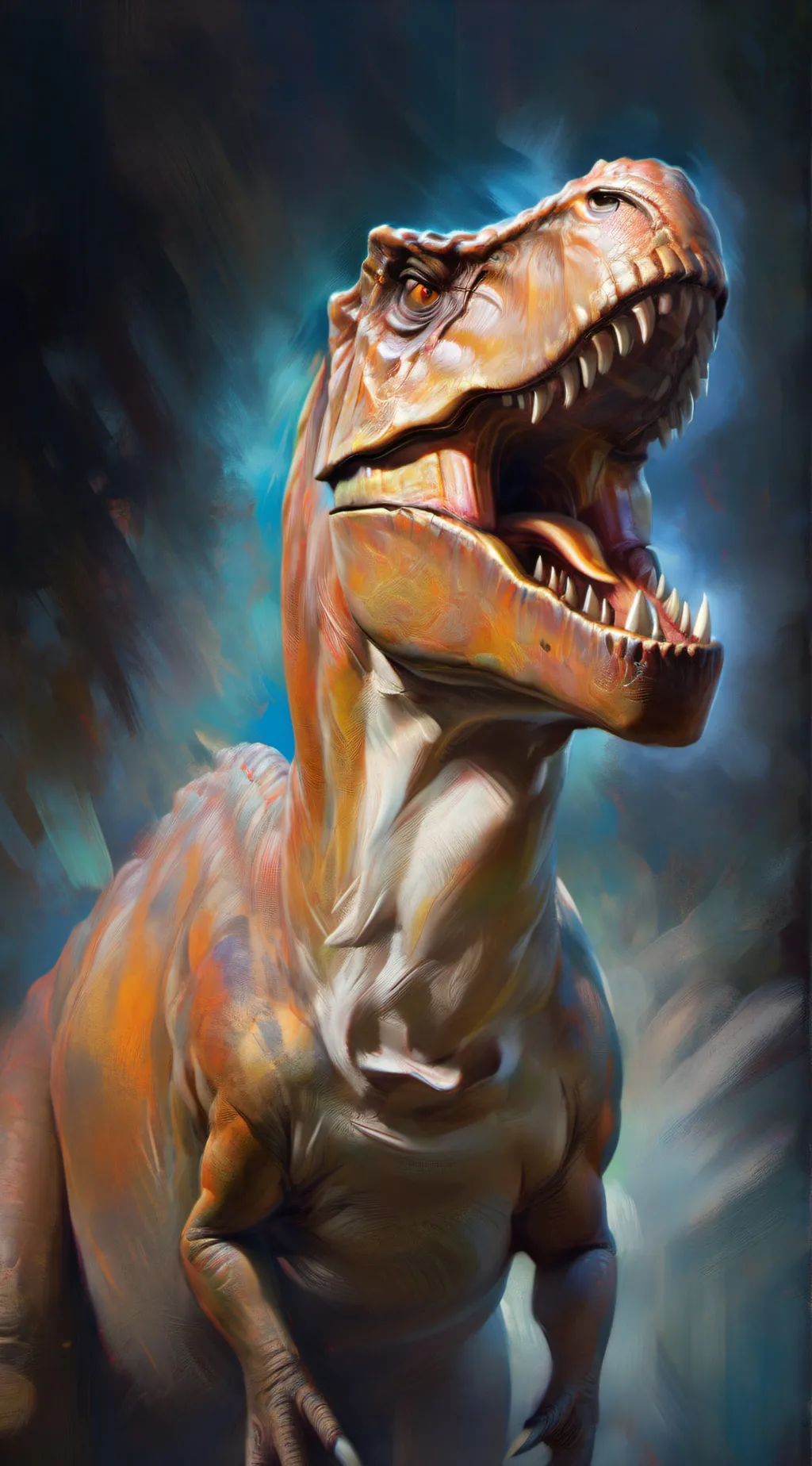 ai character: T-Rex crater background