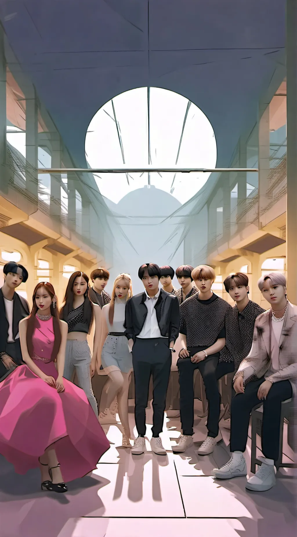 ai character: Bts and blackpink background
