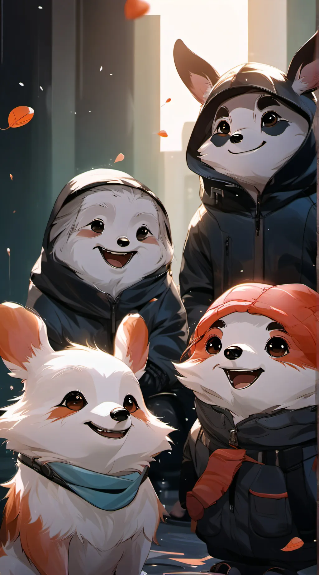 ai character: Smiling crwitters background