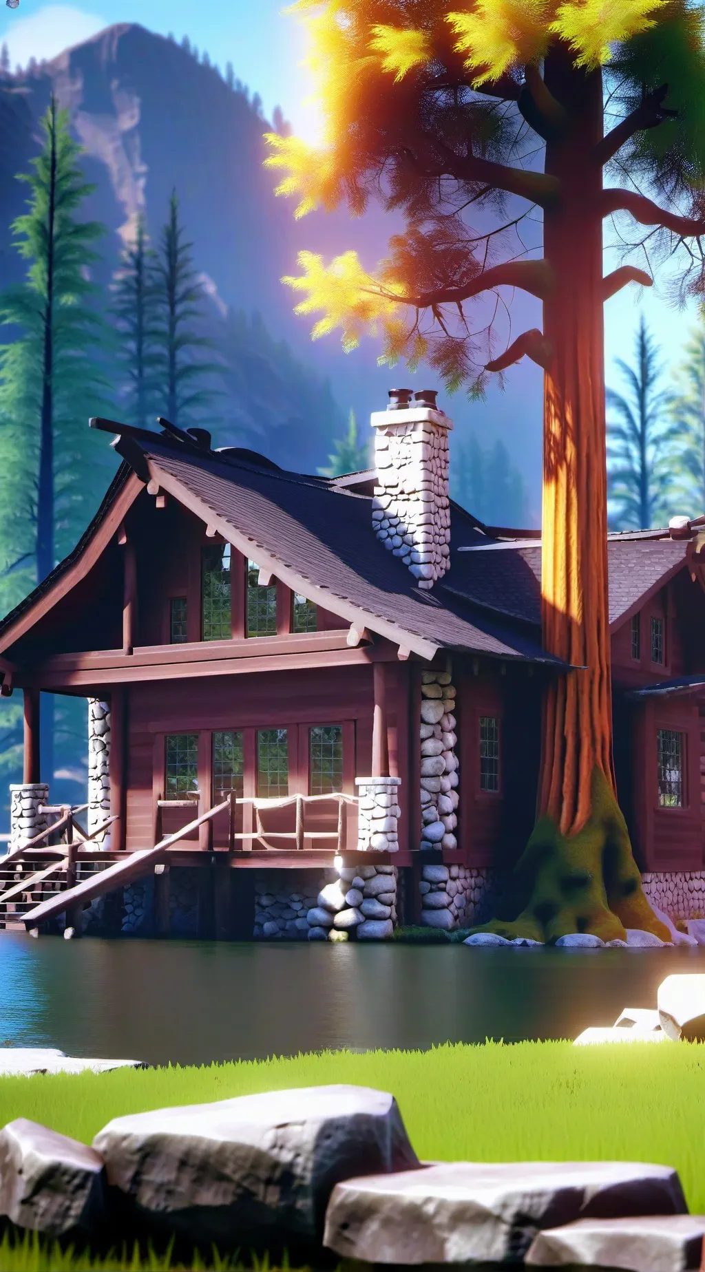ai character: Mha cabin  background