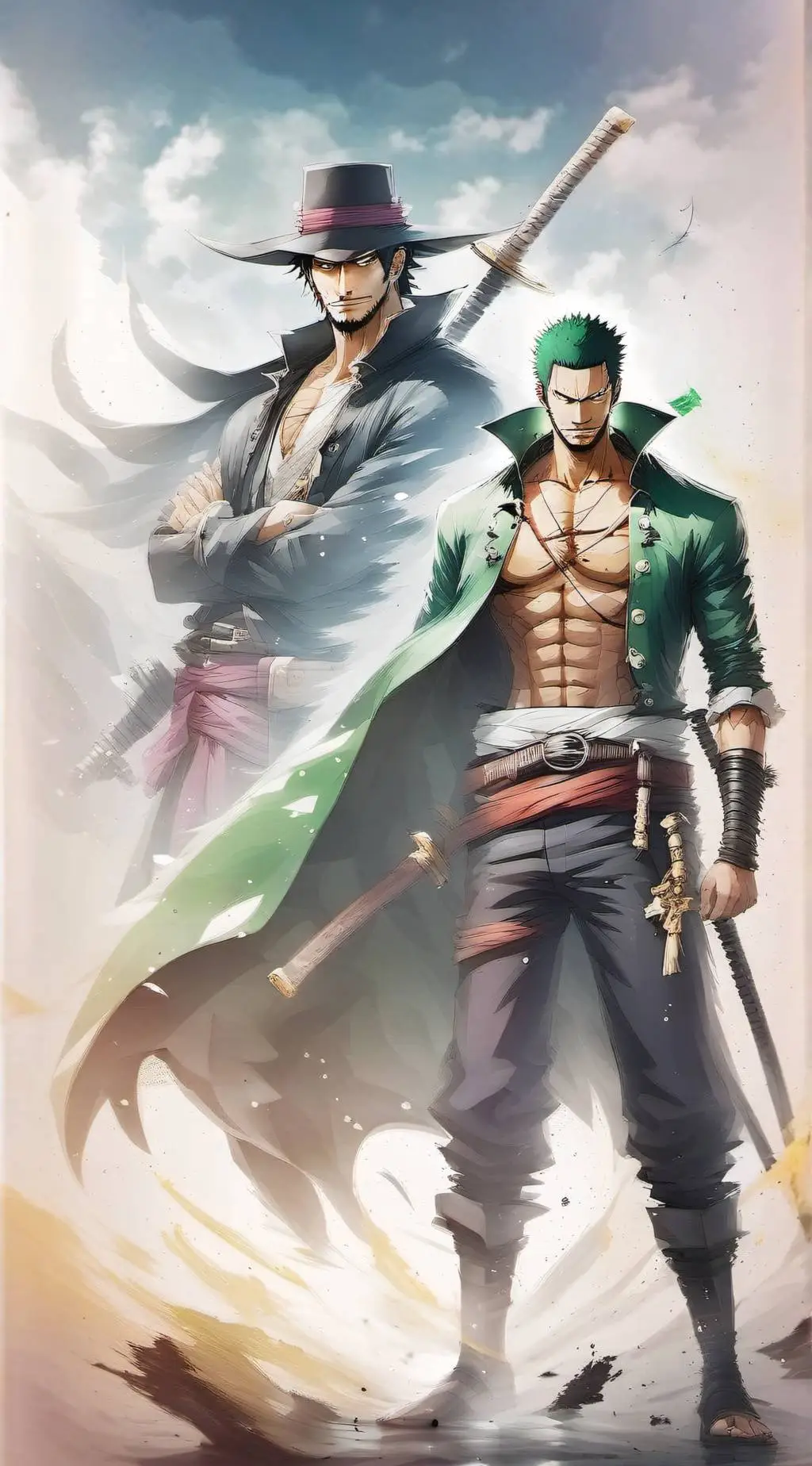 ai character: Mihawk and Zoro background
