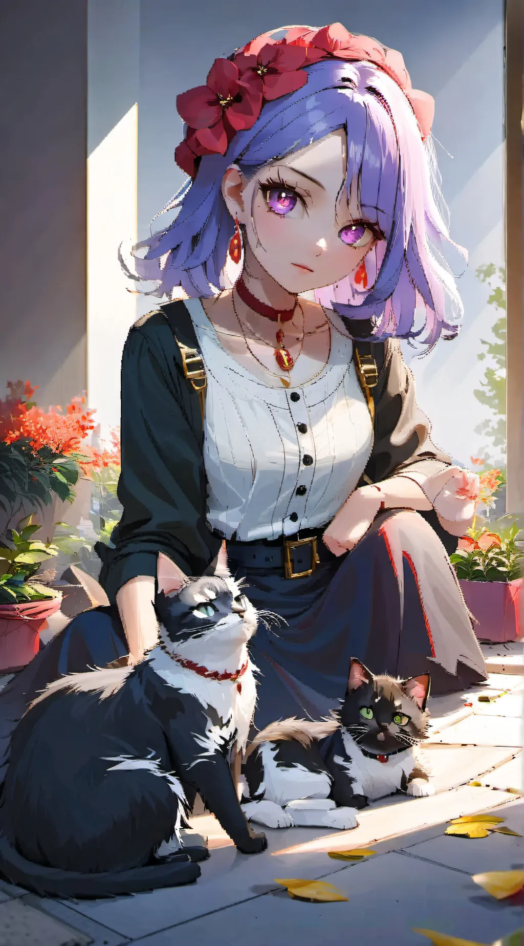 ai character: Mama cat and rose background