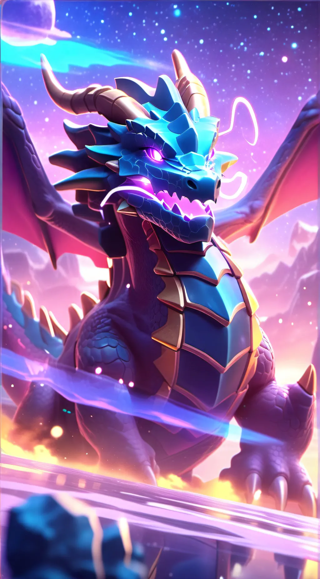 ai character: galaxy dragon background