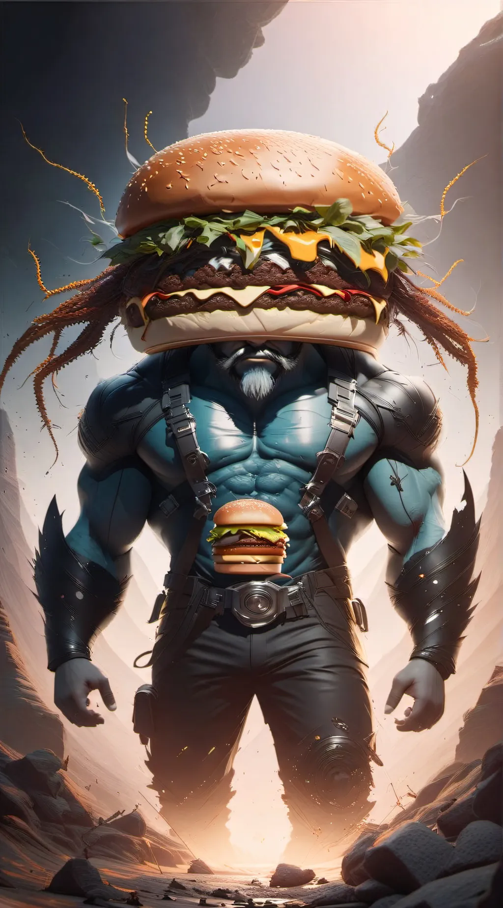 ai character: Burger monster BK background