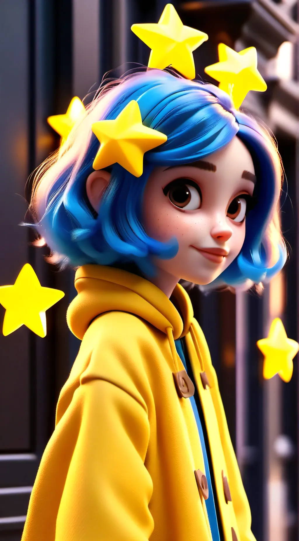 ai character: Coraline  background