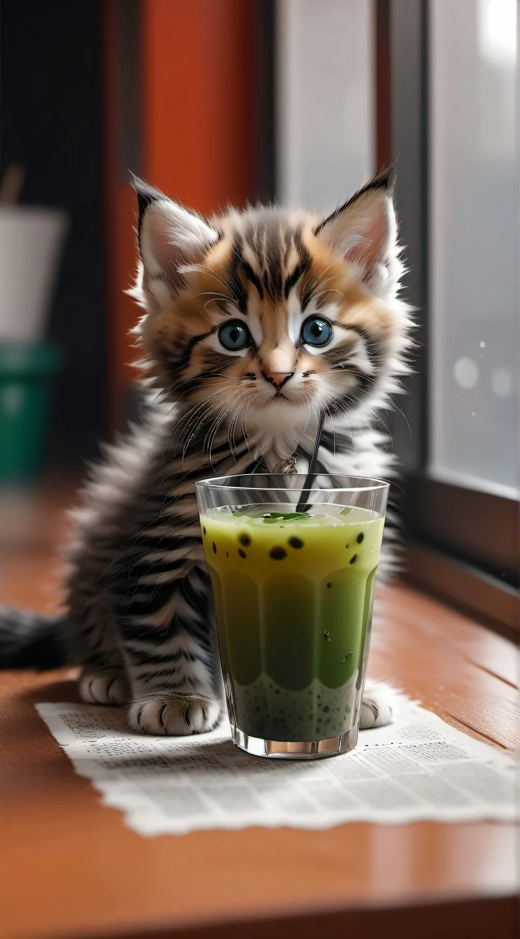 ai character: Kitten with boba  background