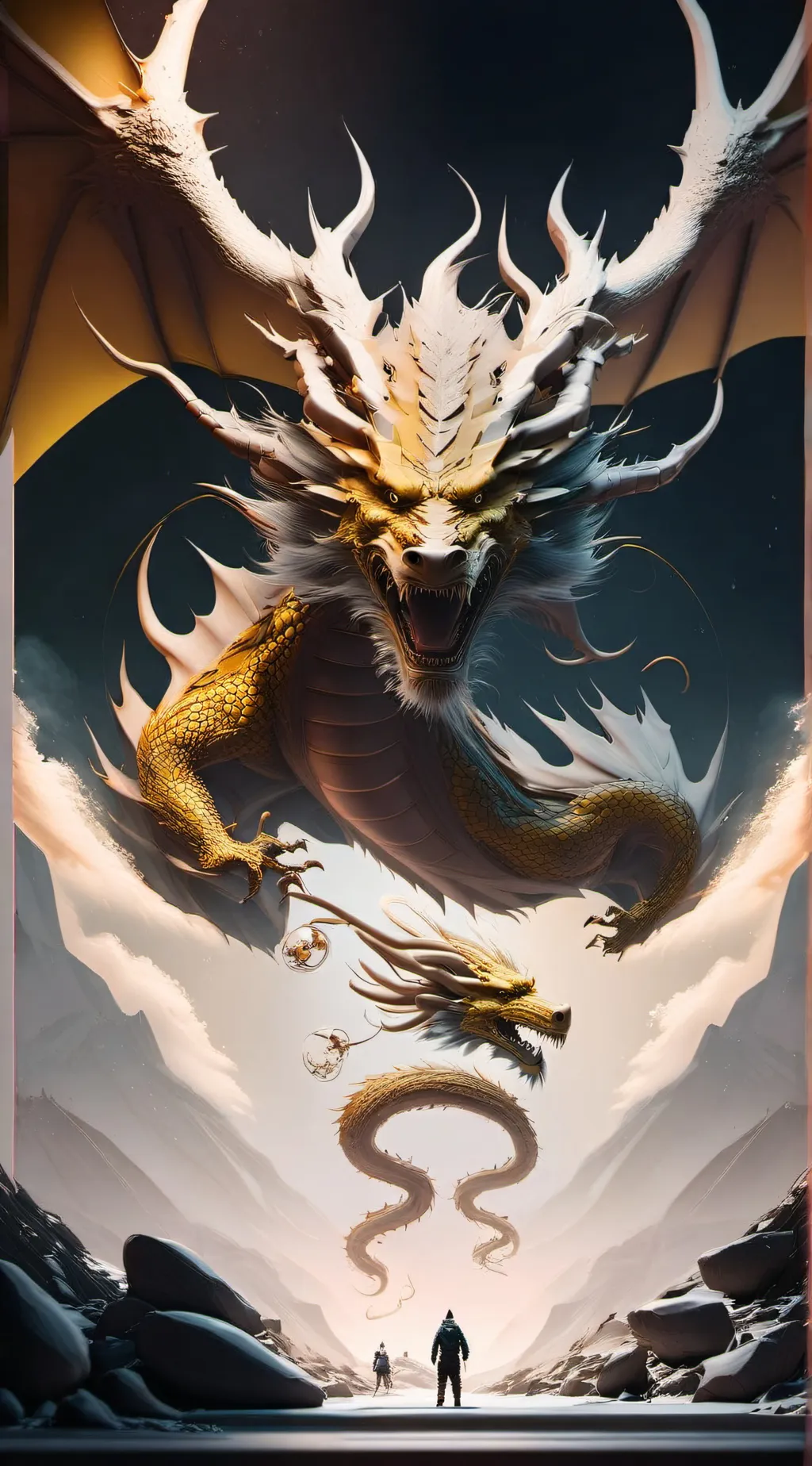 ai character: ghidorah  background
