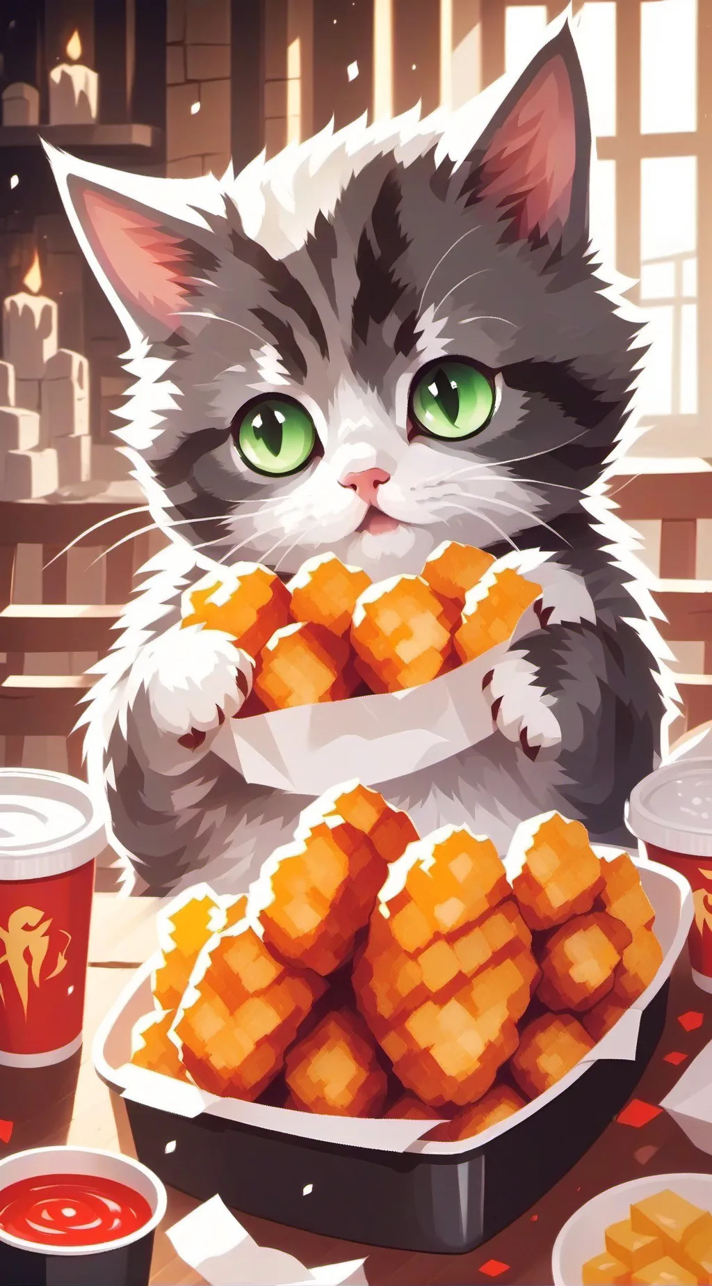 ai character: kitten nuggets background