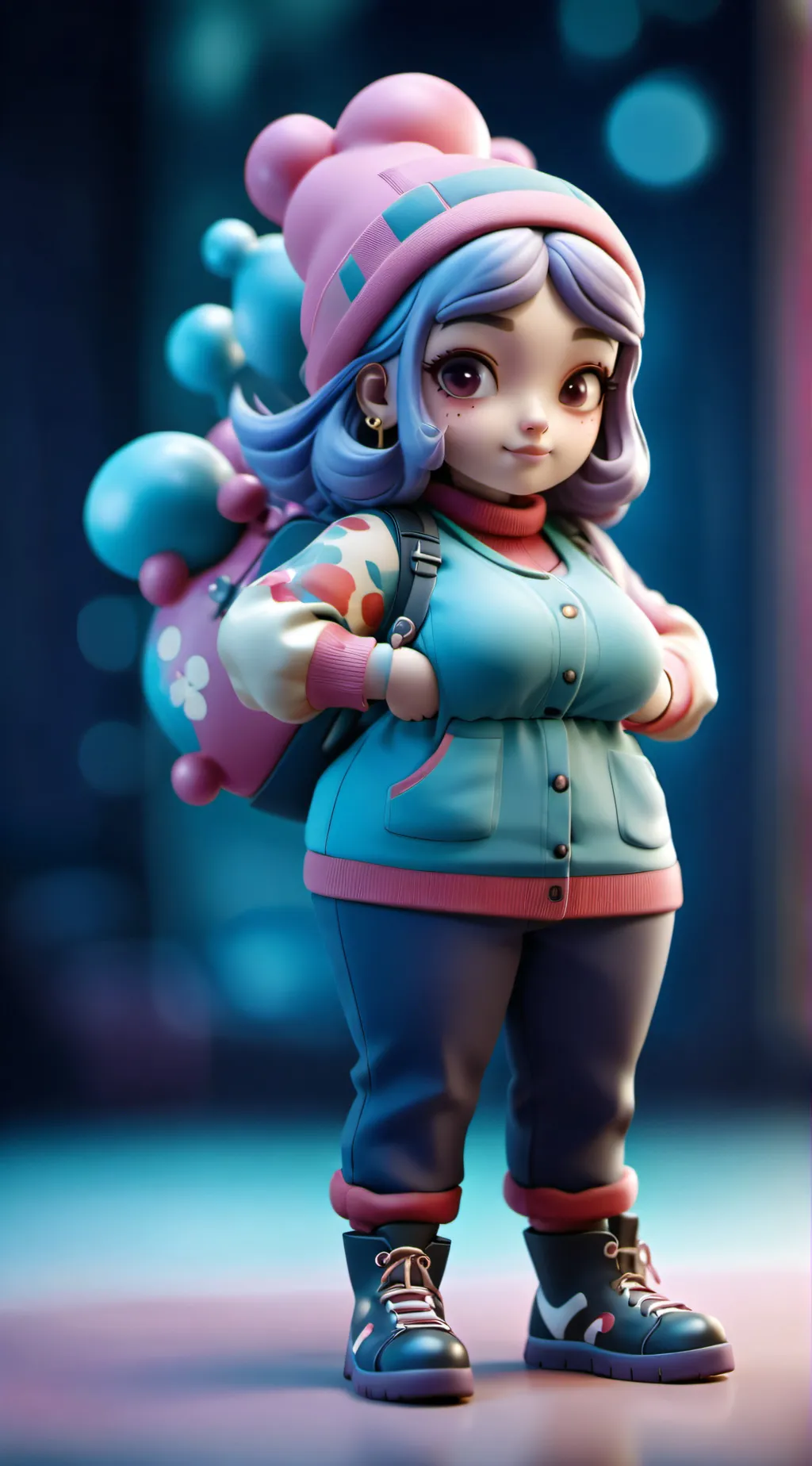 ai character: fat gf blueberry background