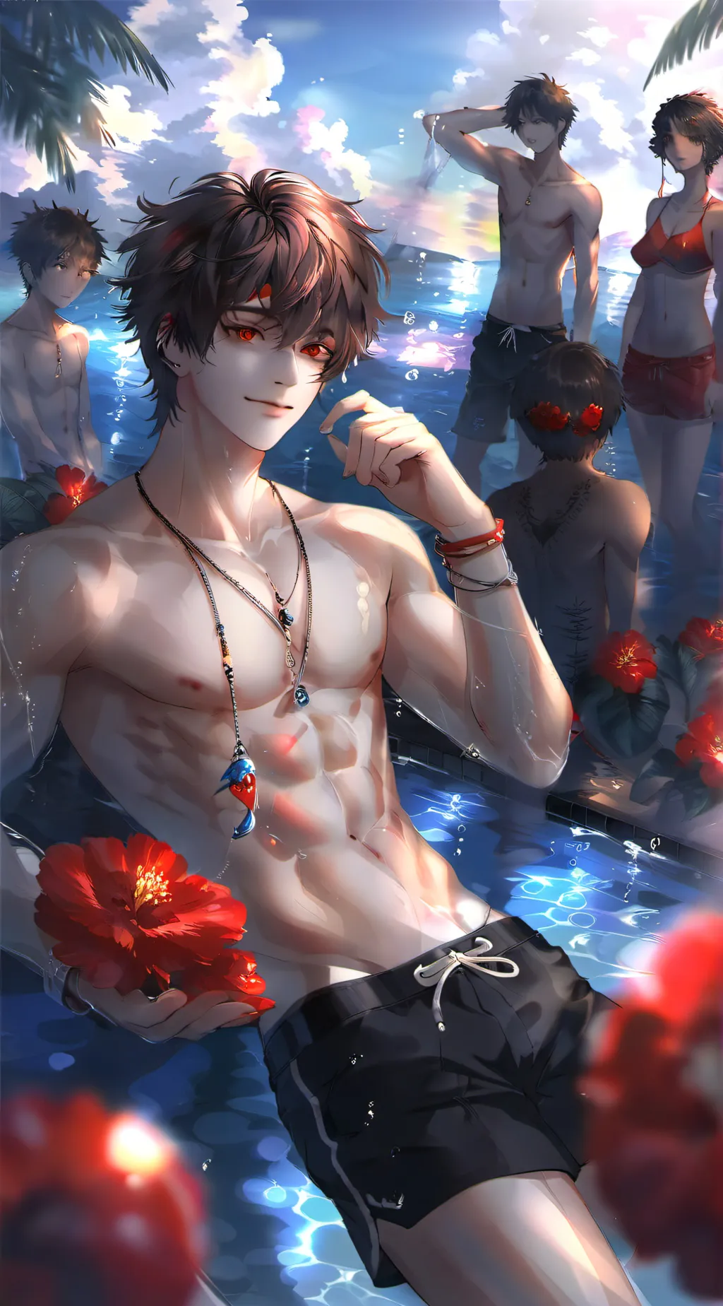 ai character: Freaky pool party background