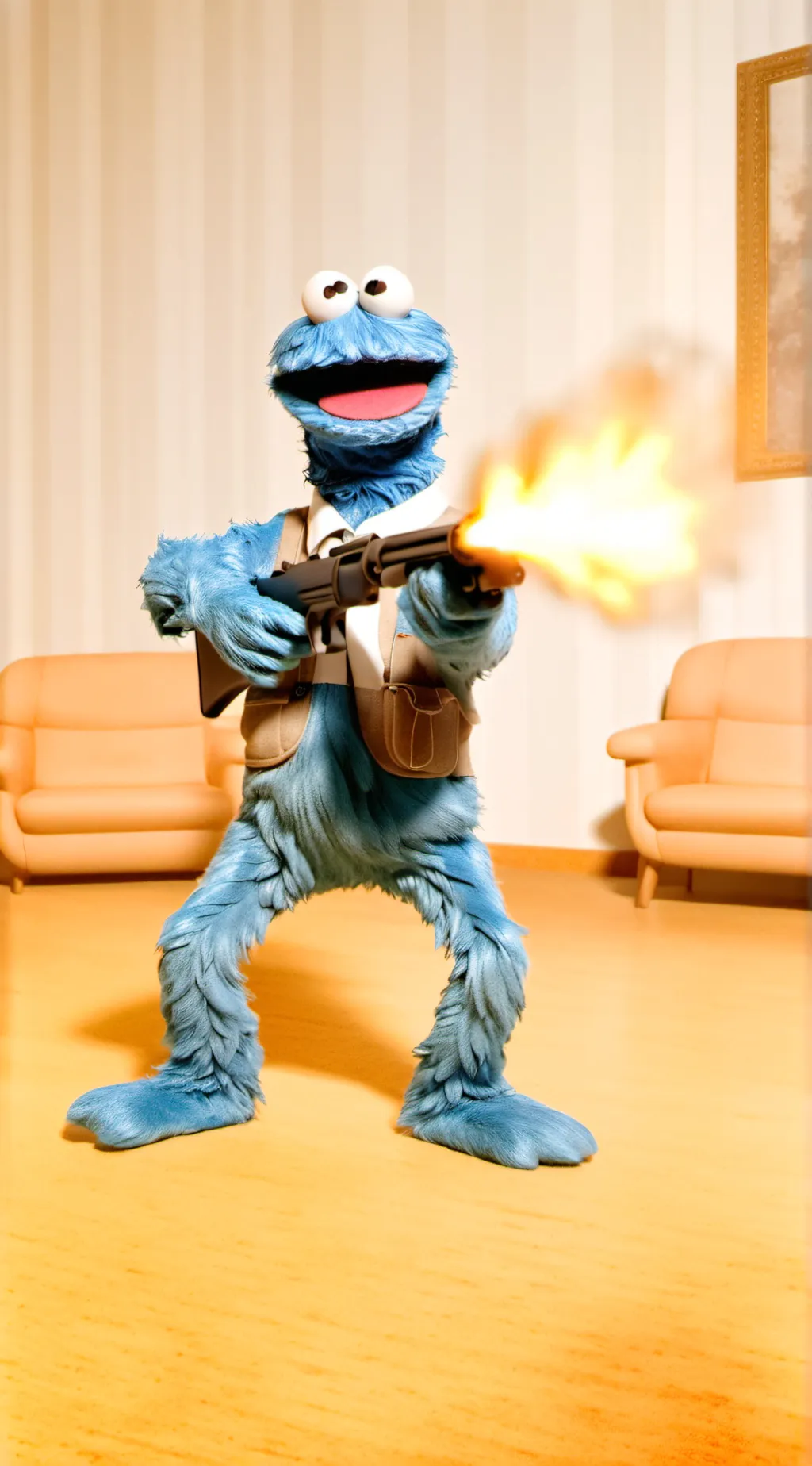 ai character: Cookie Monster  background