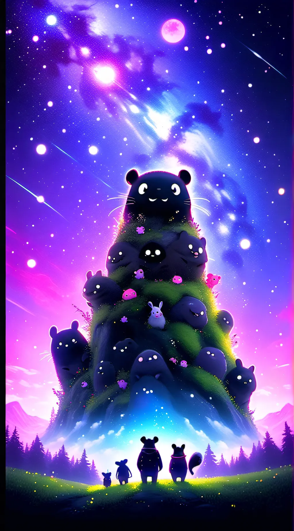 ai character: smiling critters background