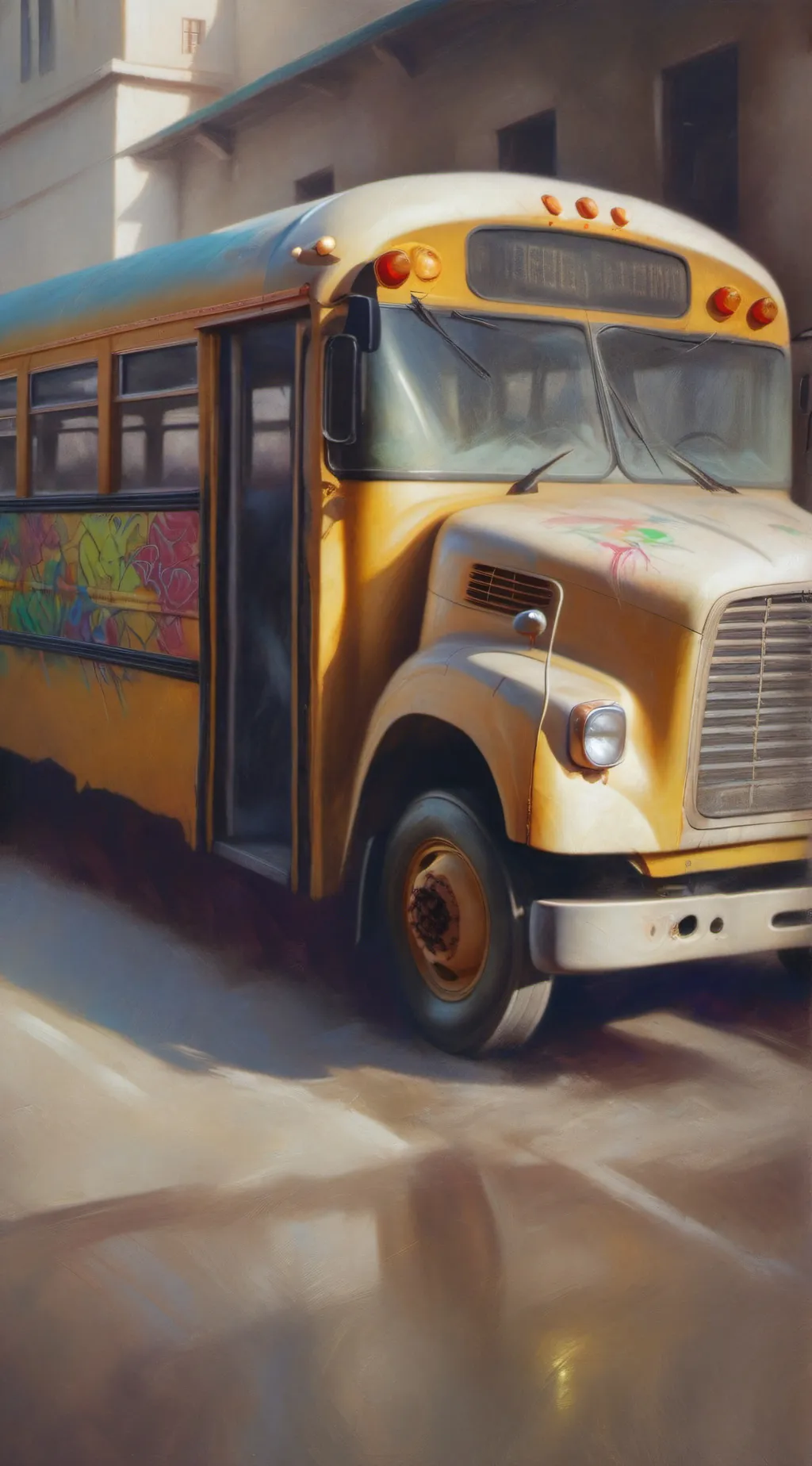 ai character: SchoolBusGraveYard background