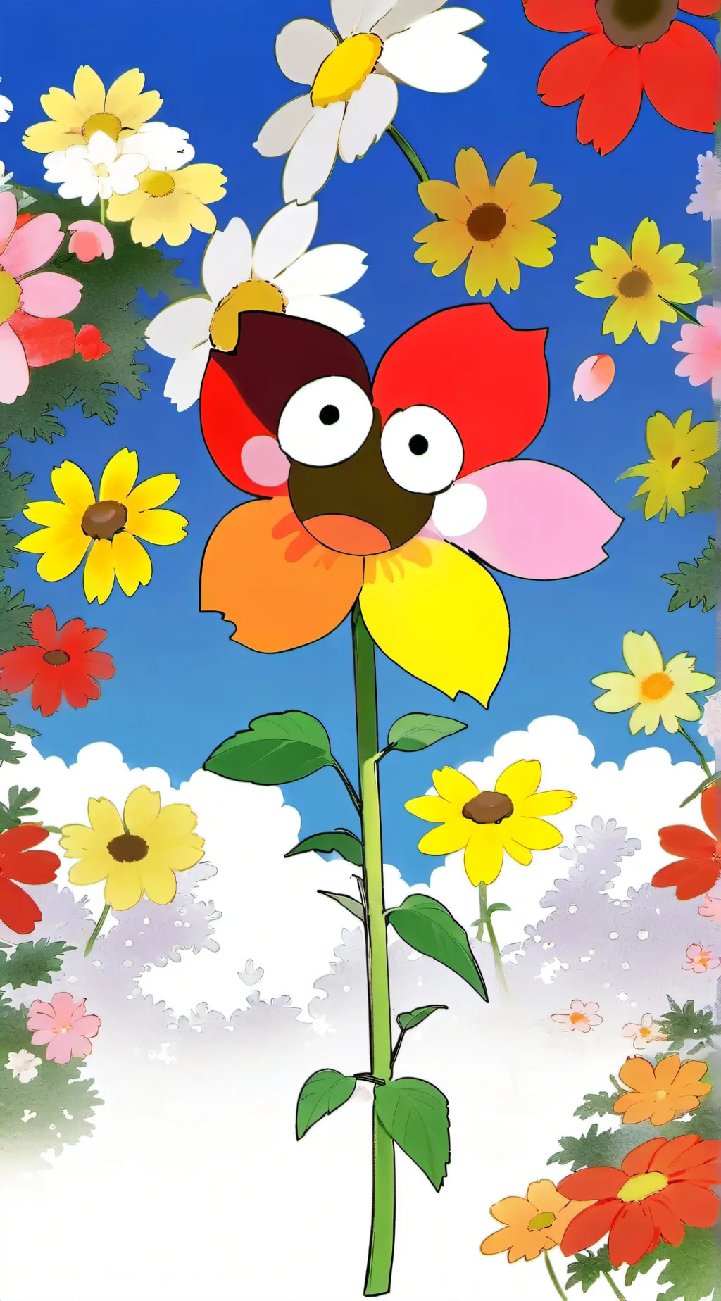 ai character: flower from bfdi background