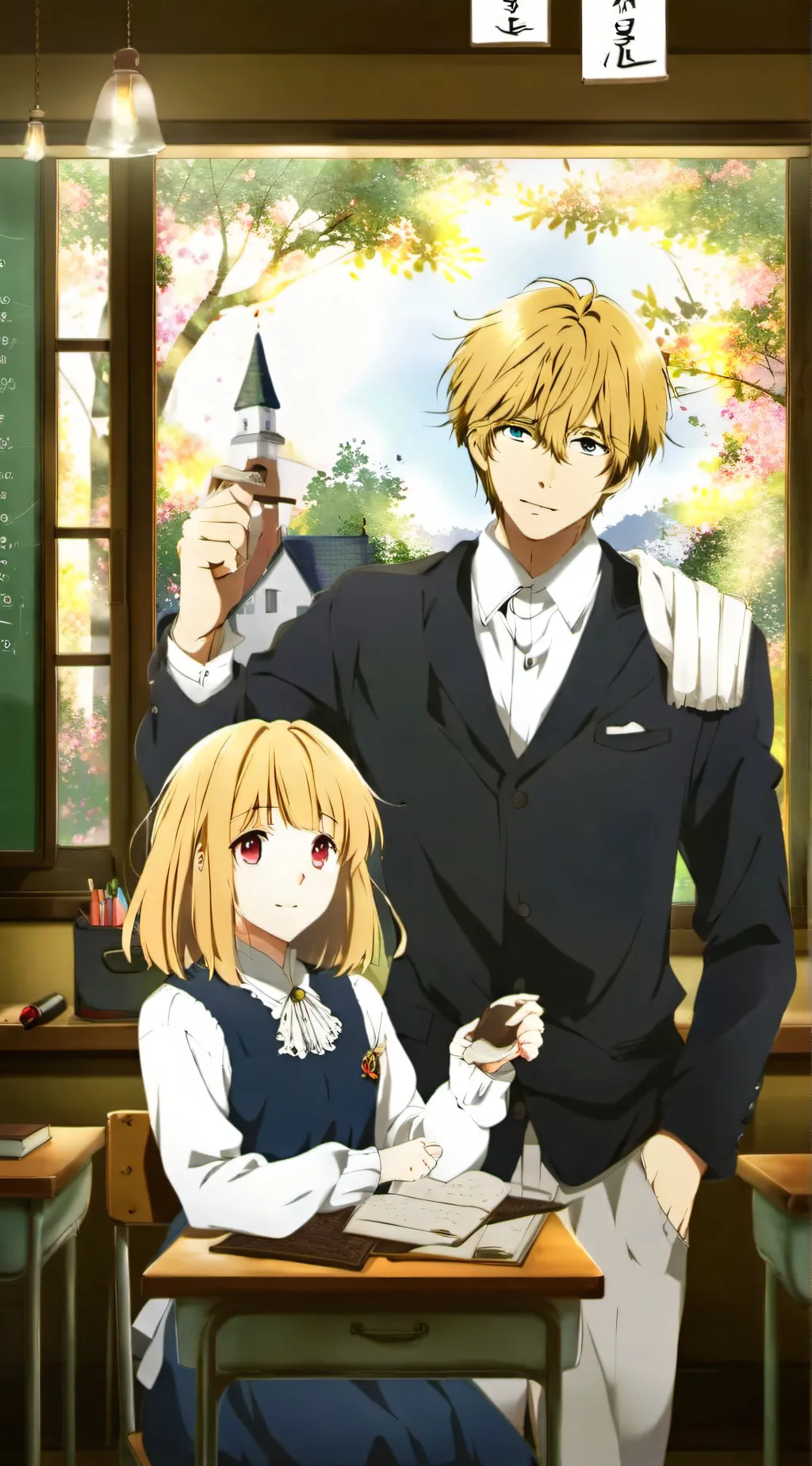 ai character: the top of shool background
