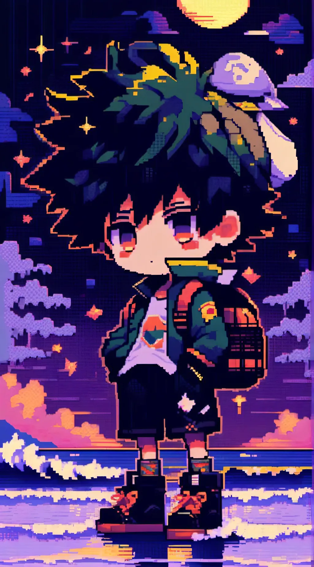 ai character: Mha beach background