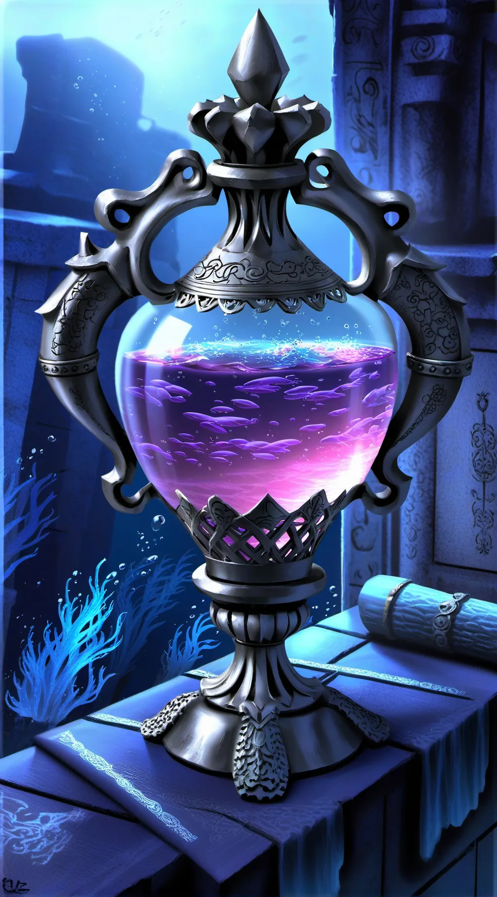 ai character: mysterious potion background