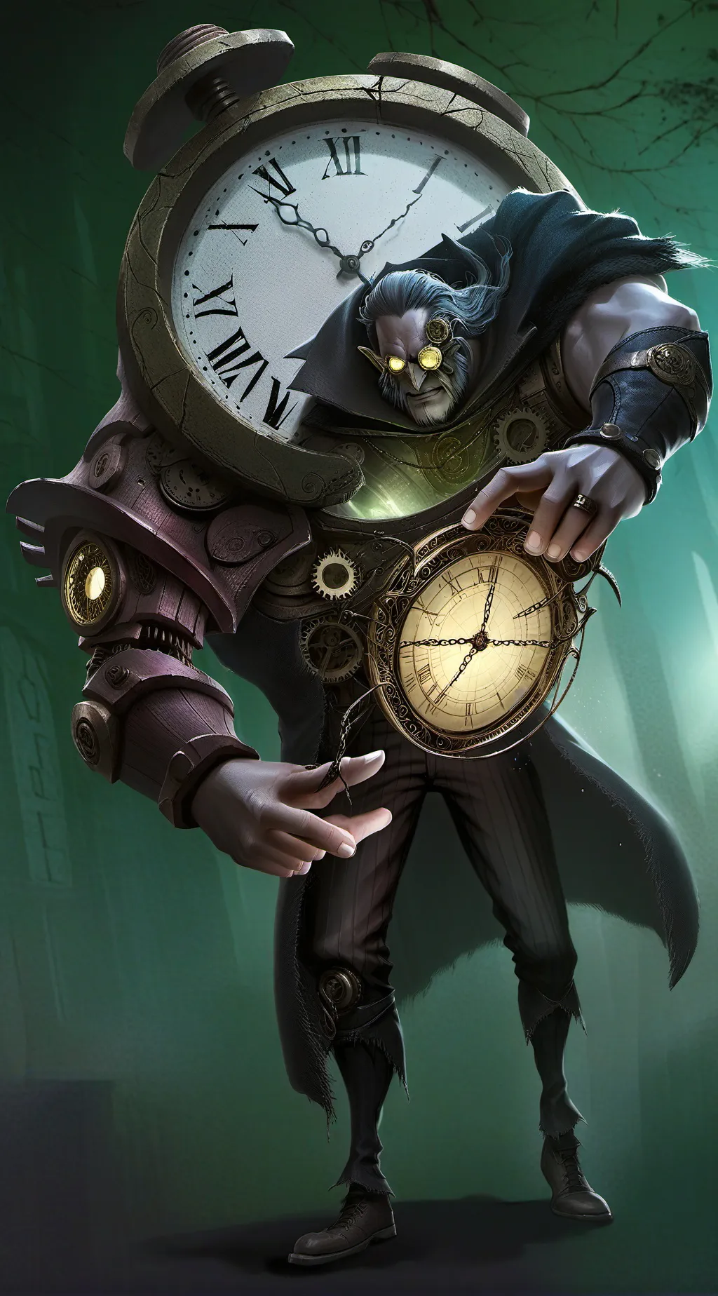ai character: titan clock man background