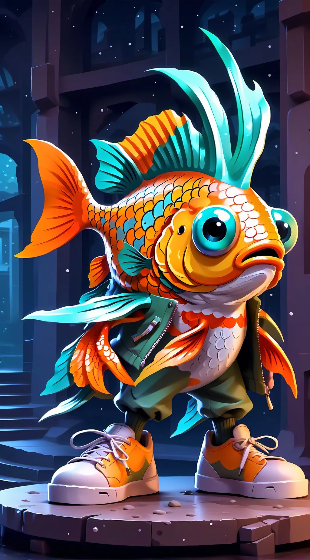 ai character: darwin gumball  background