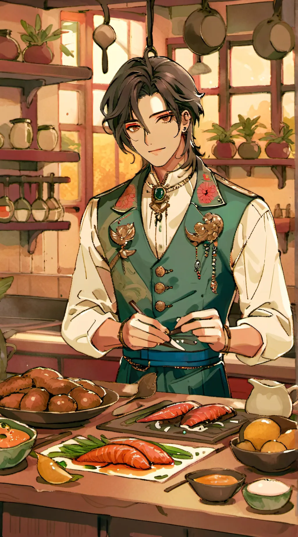 ai character: hh making jambalya background