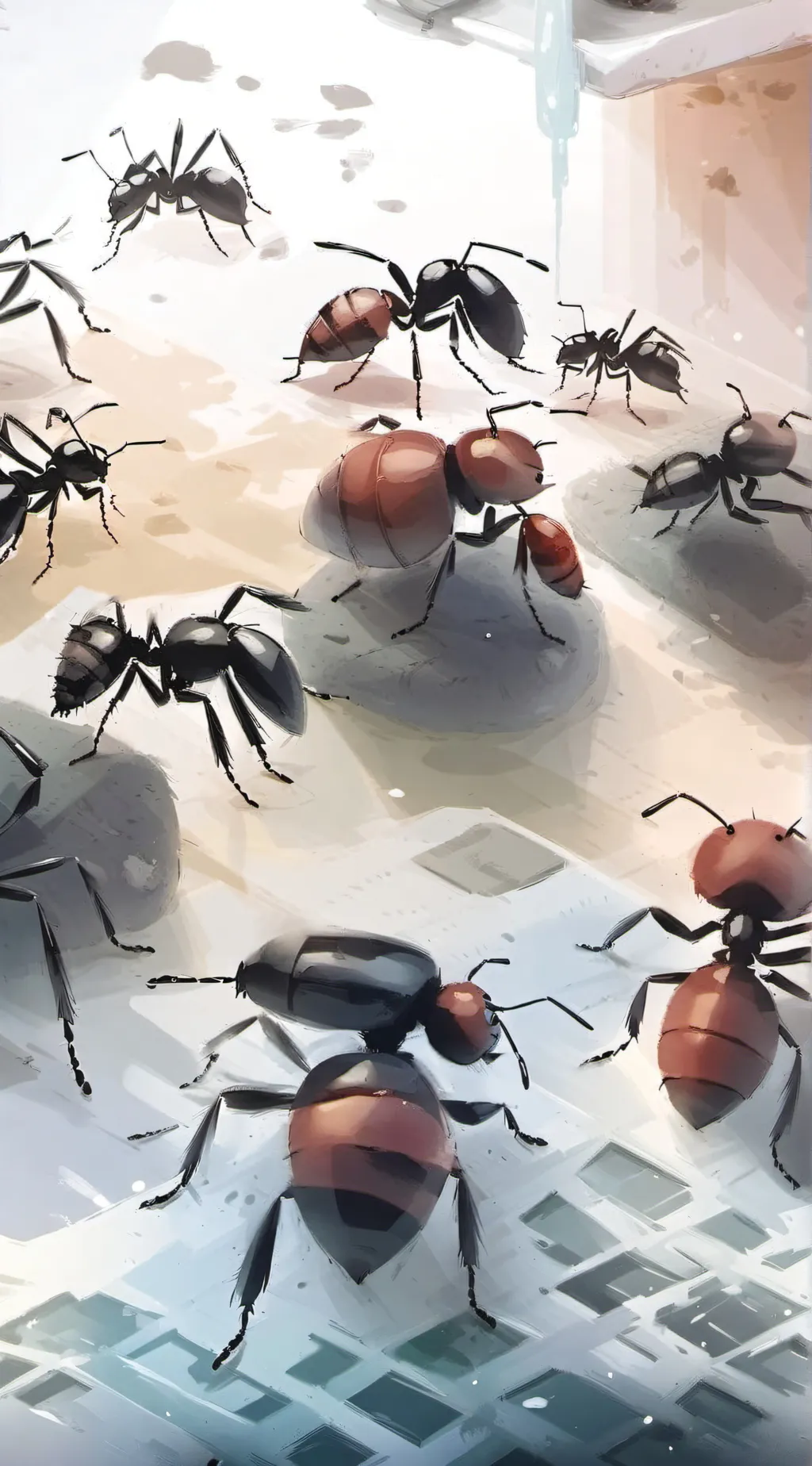 ai character: Ants in ur shower background