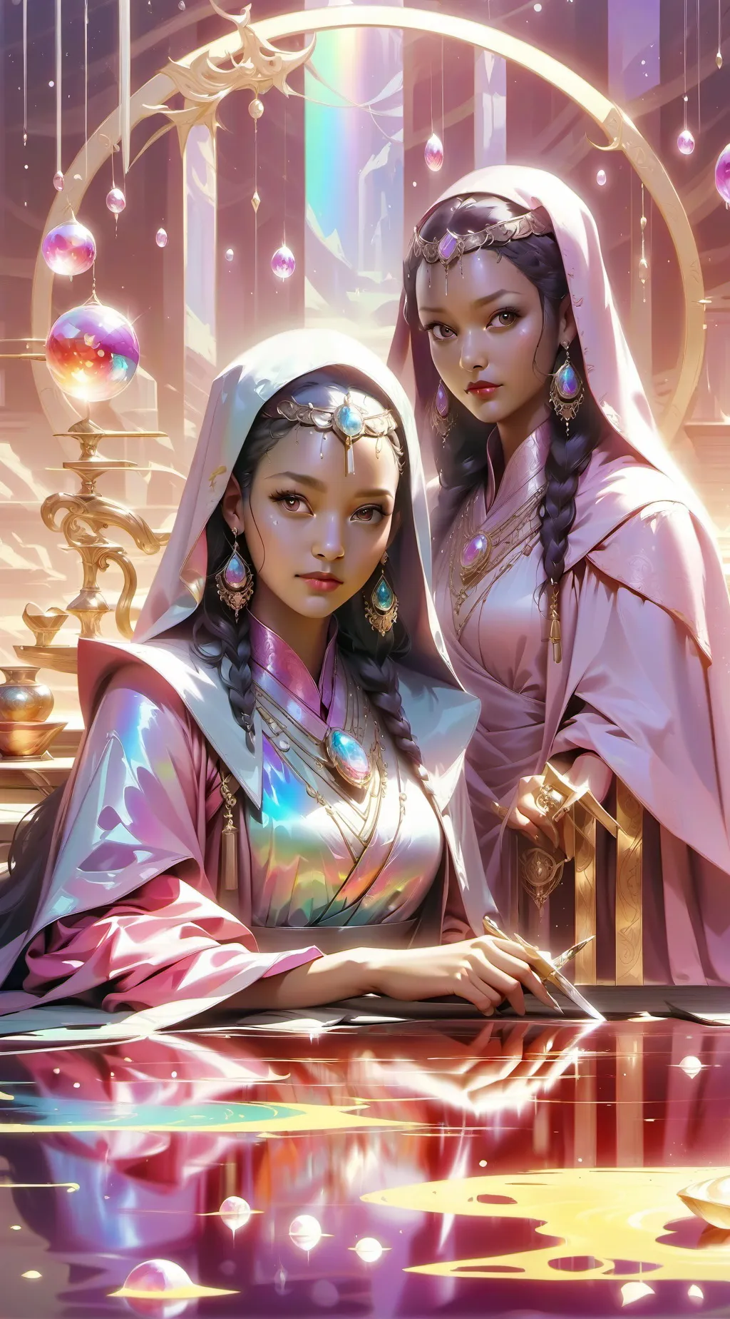 ai character: rose and violets background