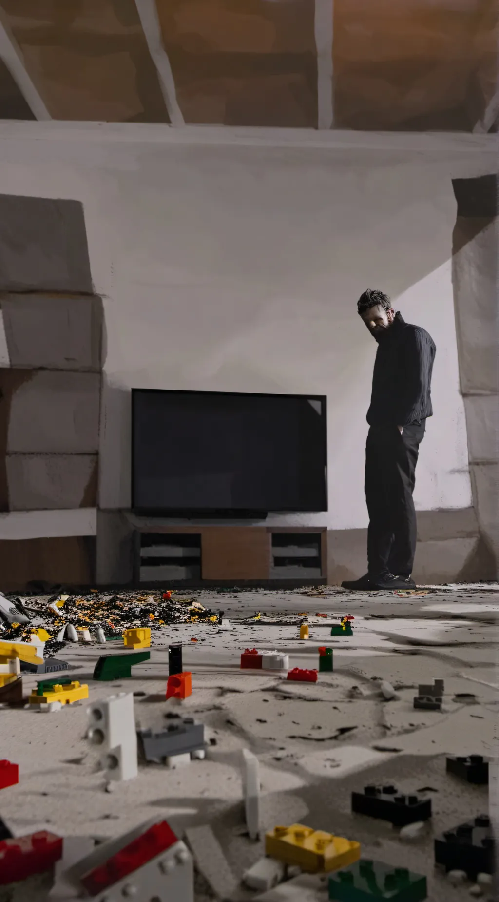 ai character: lego large TV man background