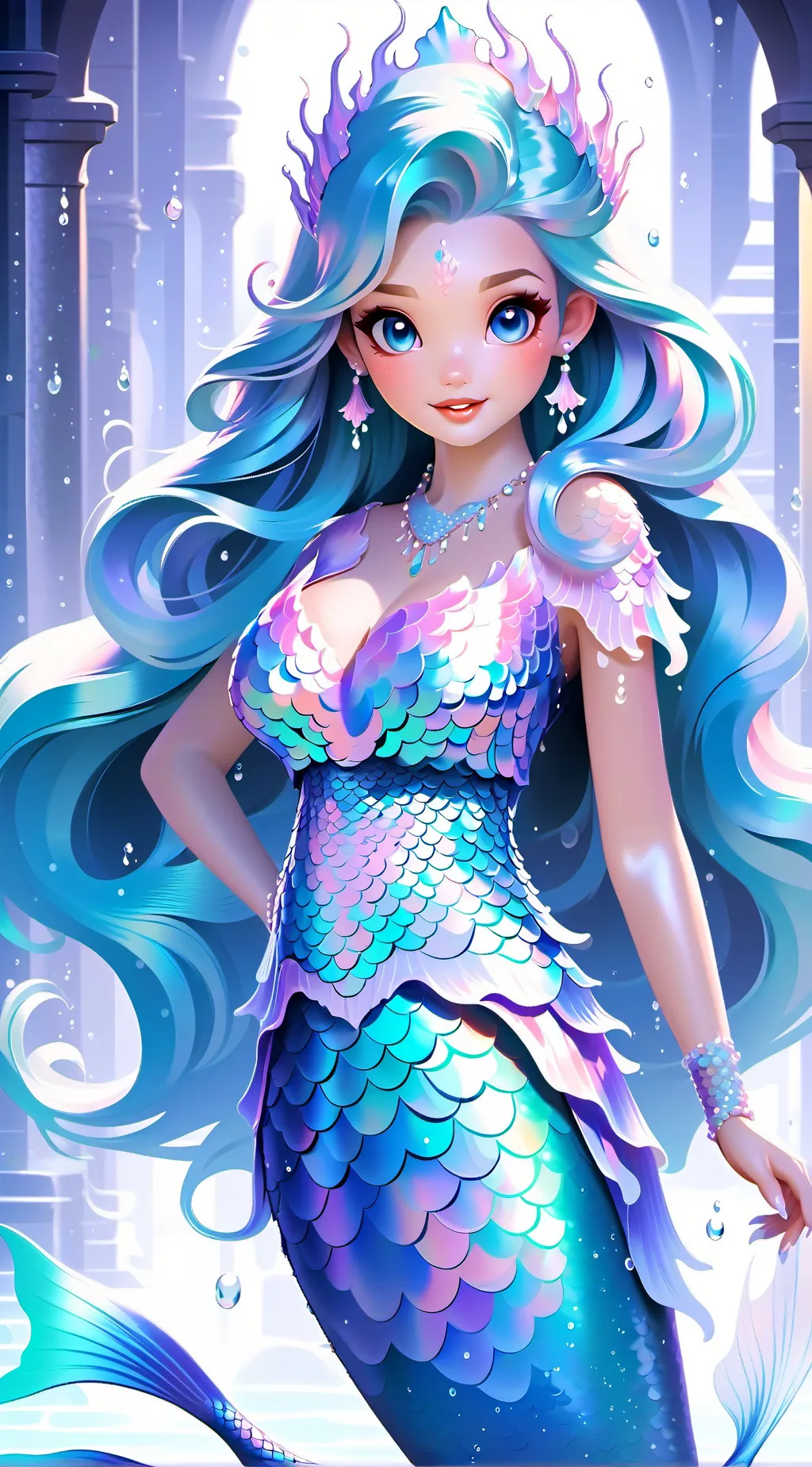 ai character: Pregnant mermaid  background