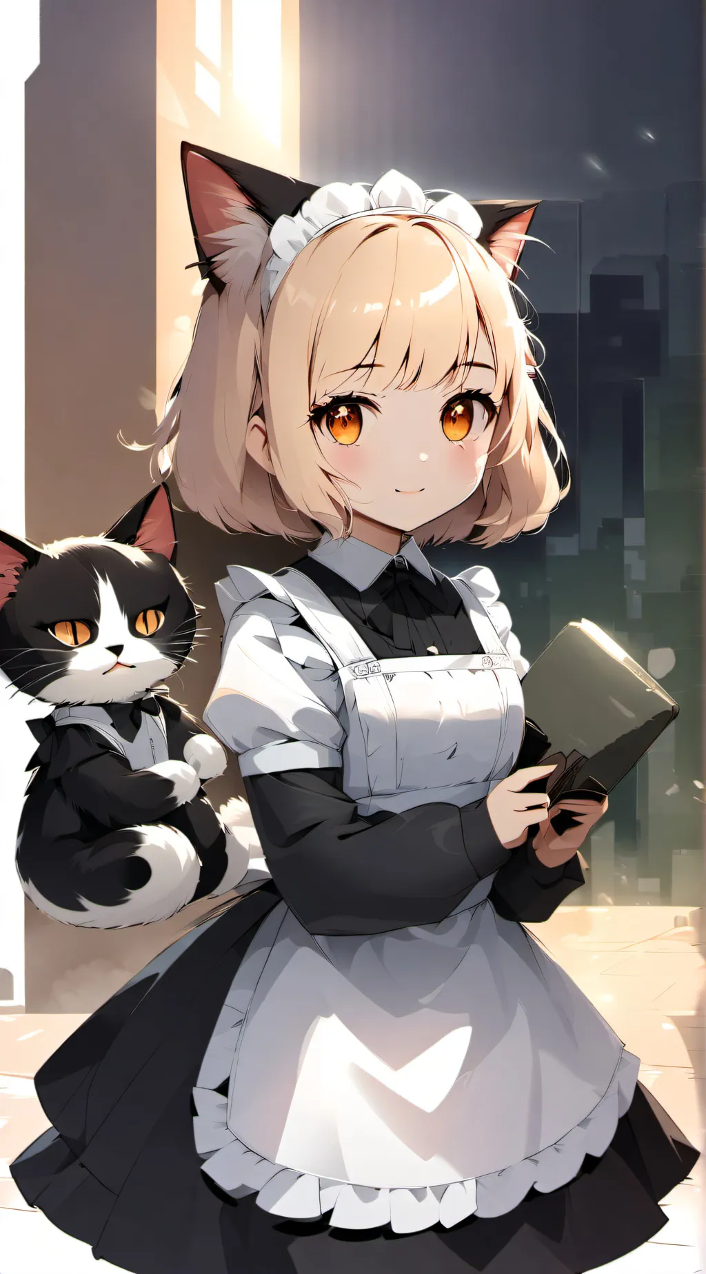 ai character: Cat maid doll background