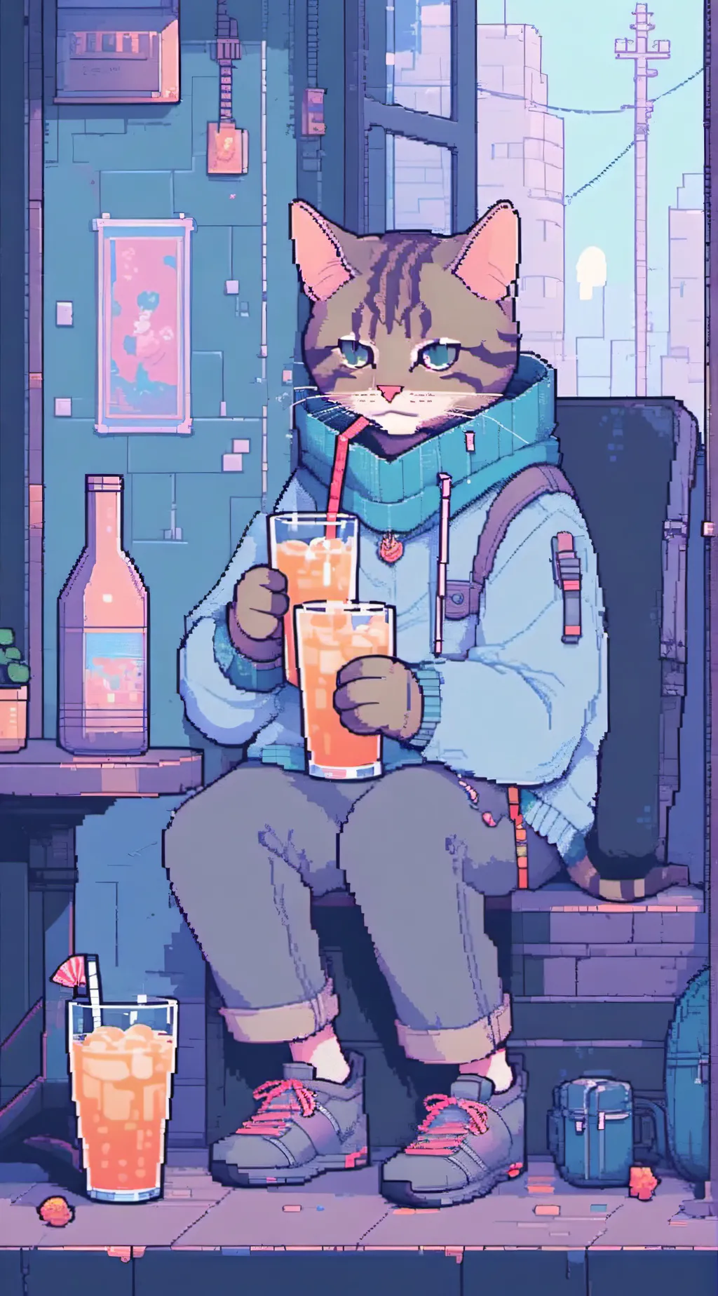 ai character: Orange juice cat background