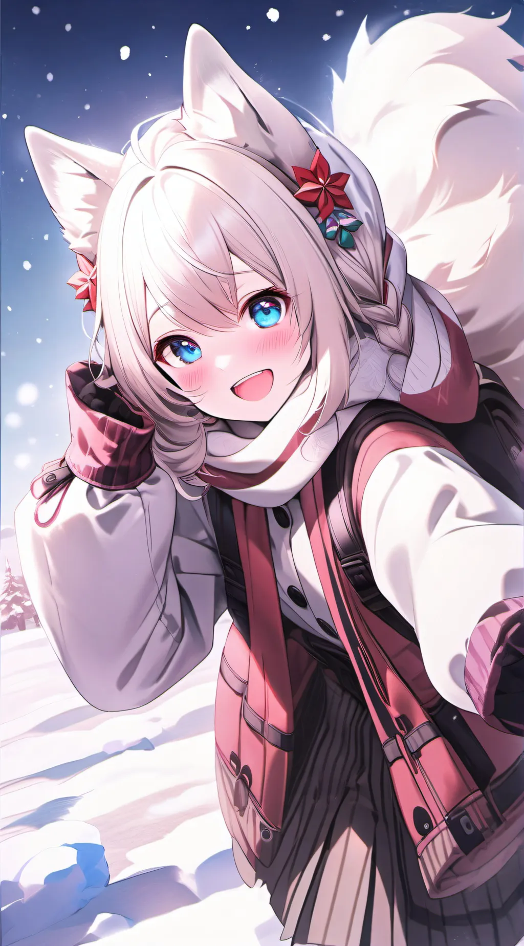 ai character: HH snow wolf background
