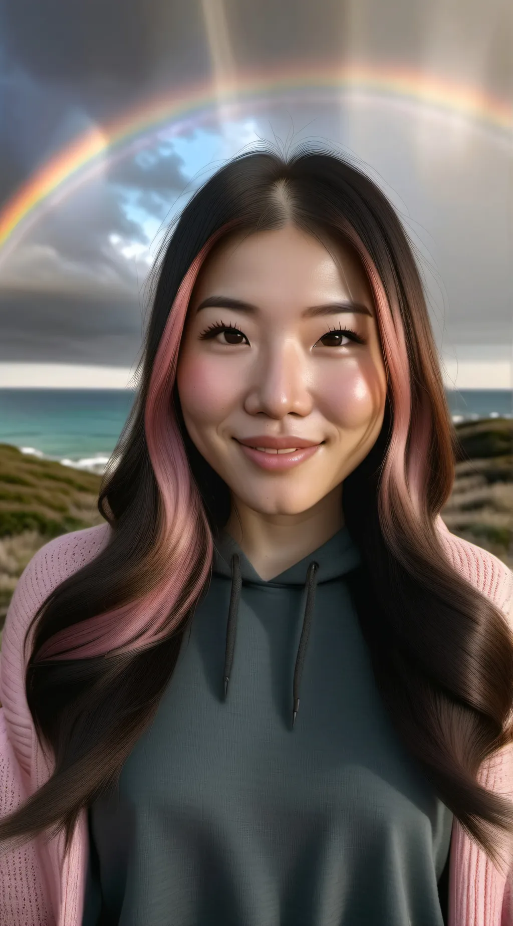 ai character: Rainbow background