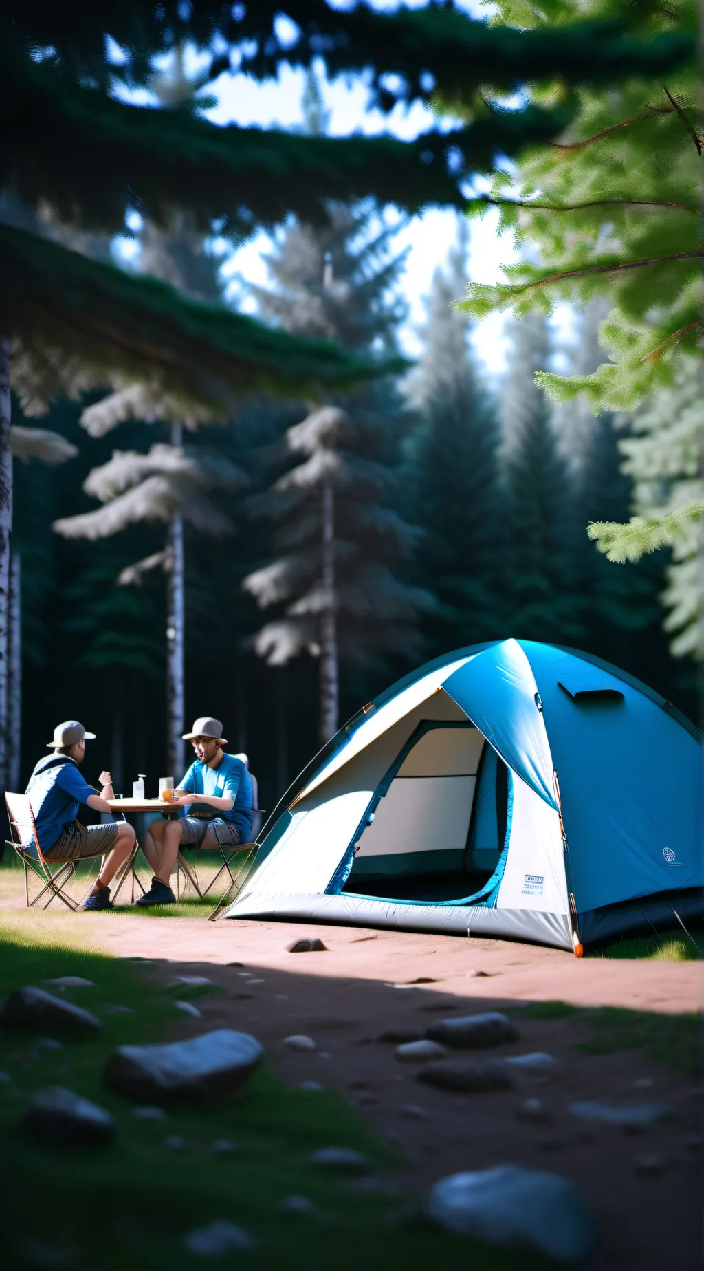 ai character: The camp Evergreen background