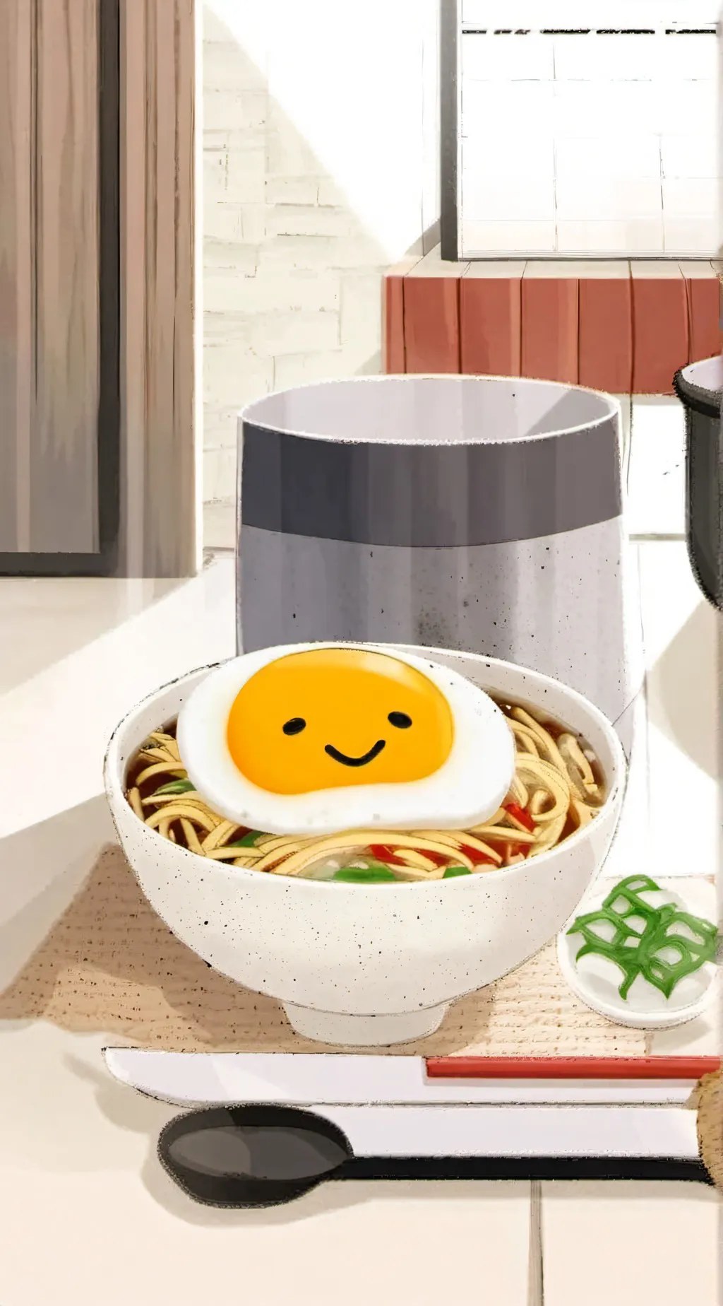 ai character: Ramen Gudetama background