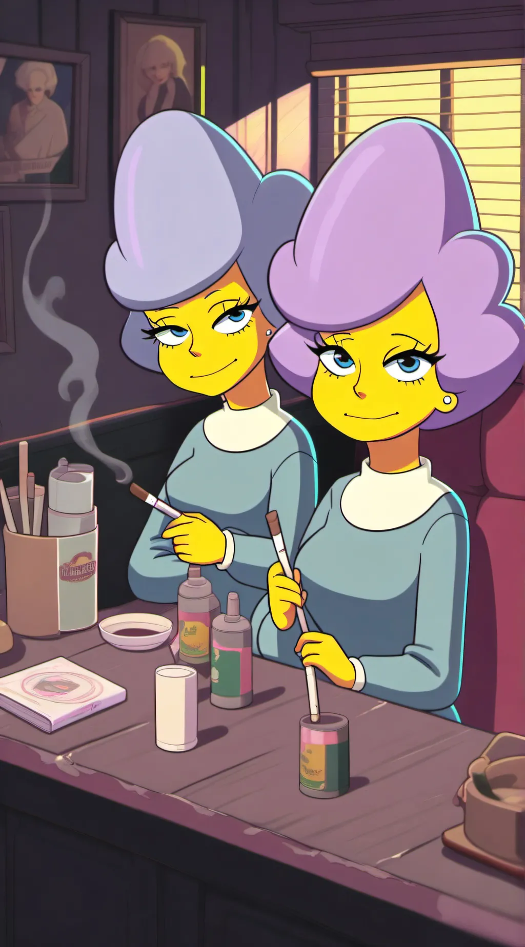 ai character: Patty and Selma background