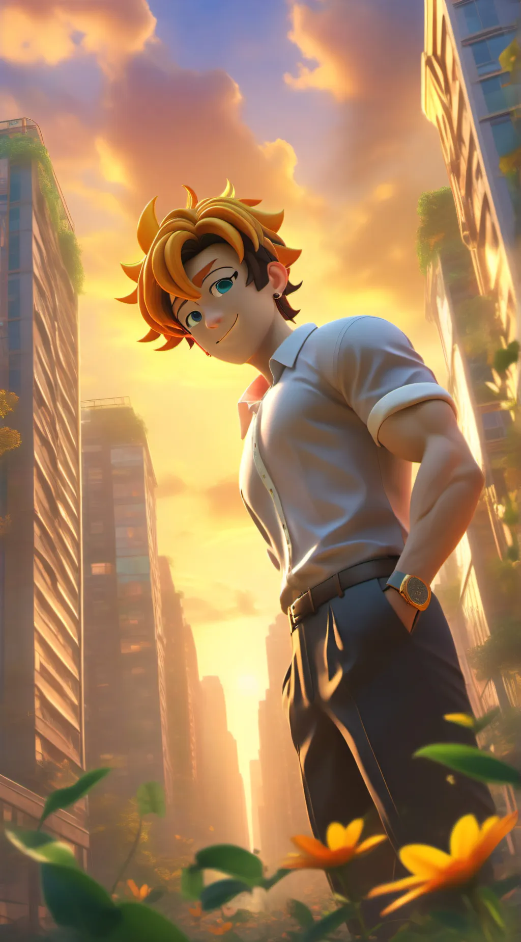 ai character: Bacon hair boy background